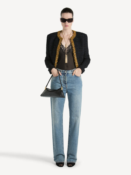 BALMAIN　レザージャケット　ハイネック　y2k Embroidered tweed jacket Black - Women I Balmain