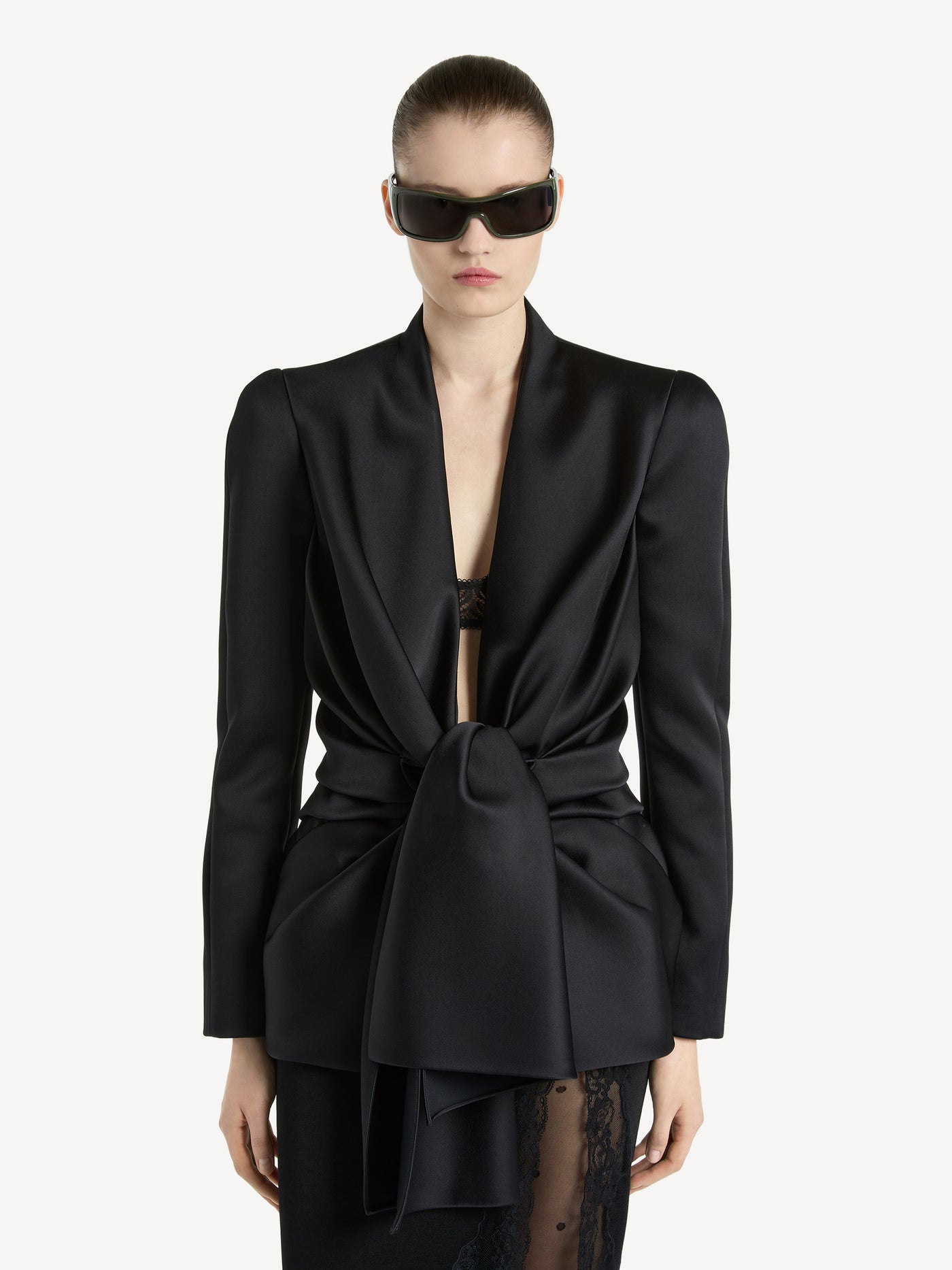 Satin crepe jacket with tie detail
