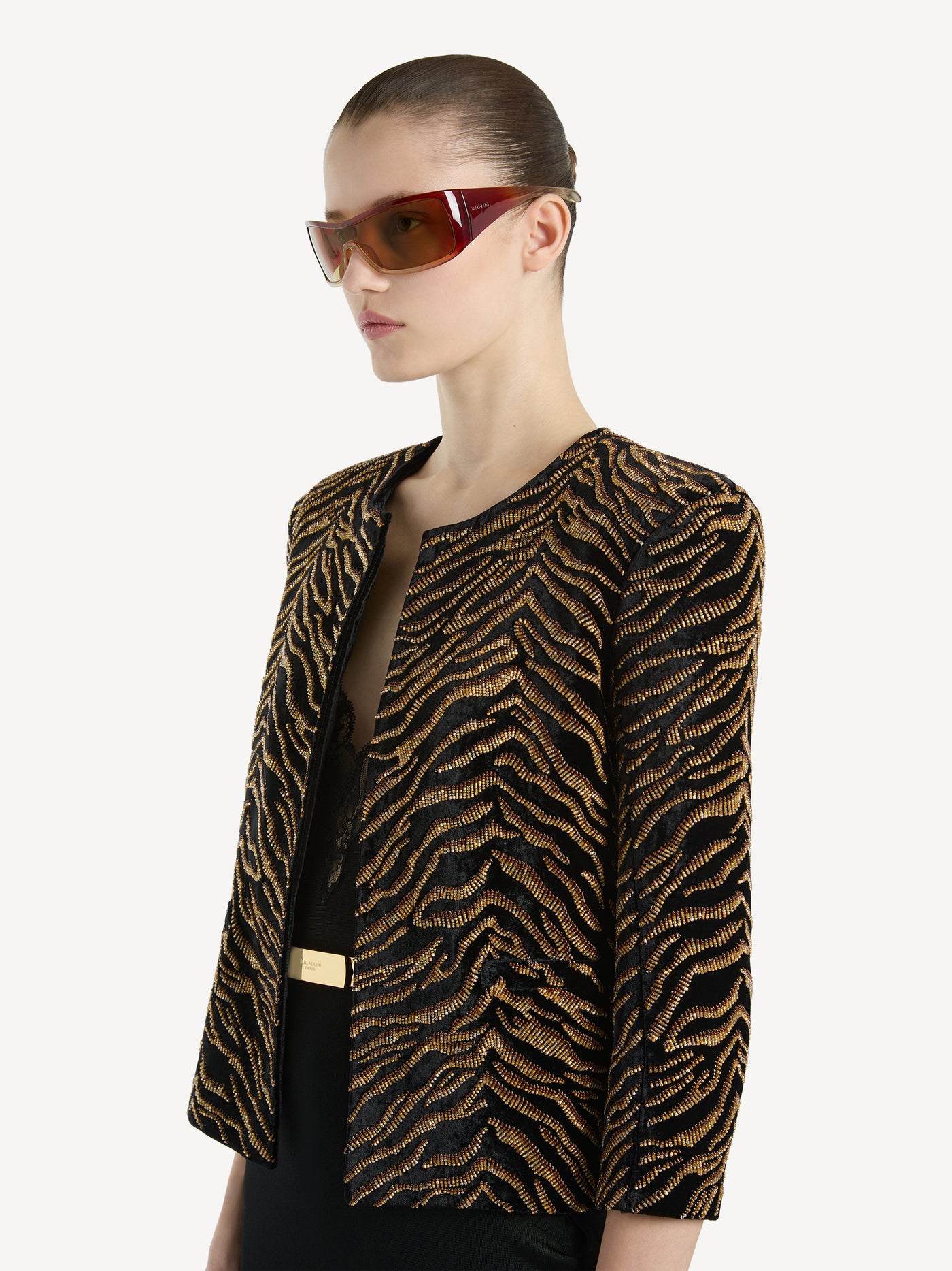 Velvet jacket with tiger embroidery