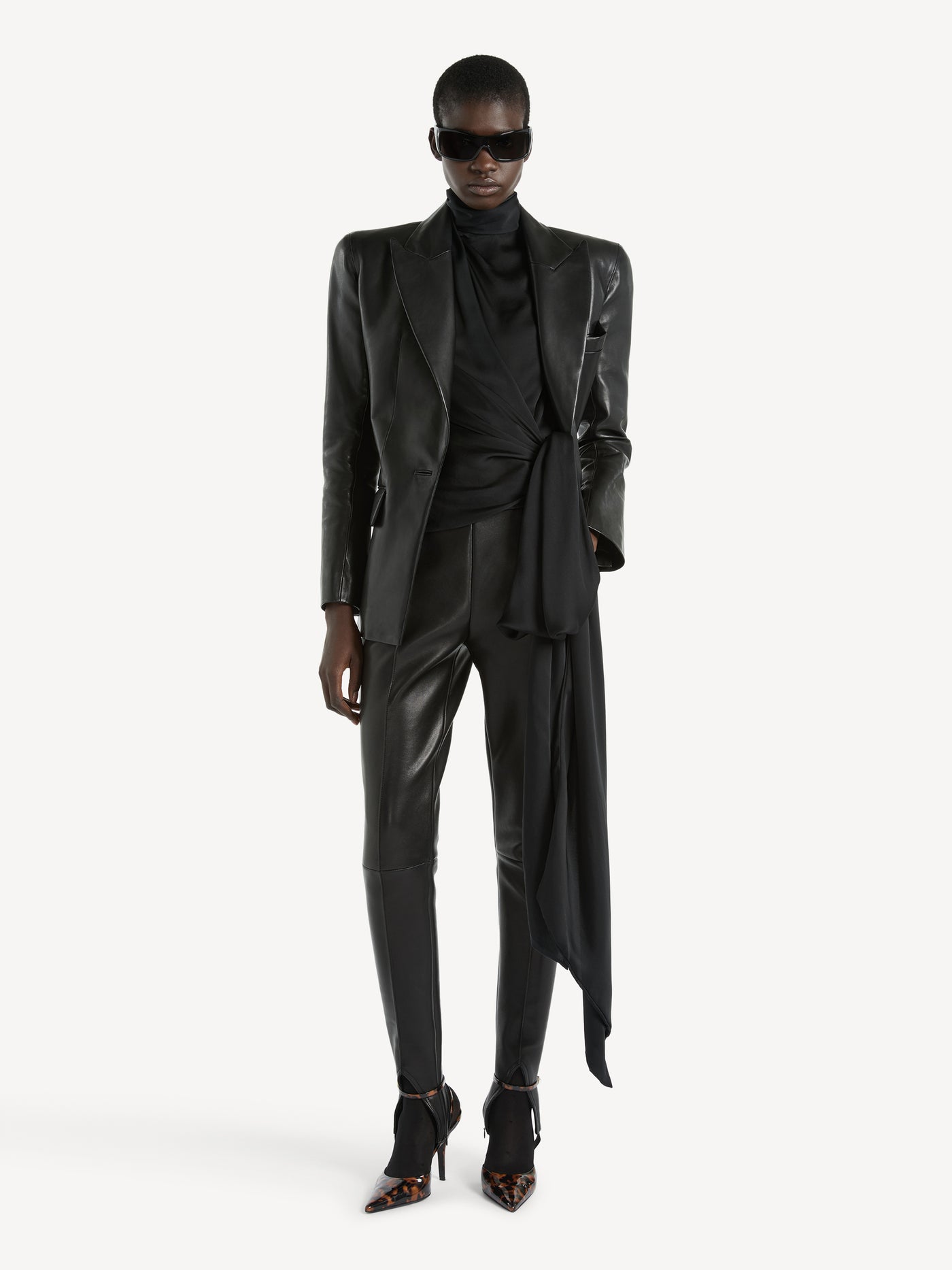 Structured-shoulder lambskin jacket