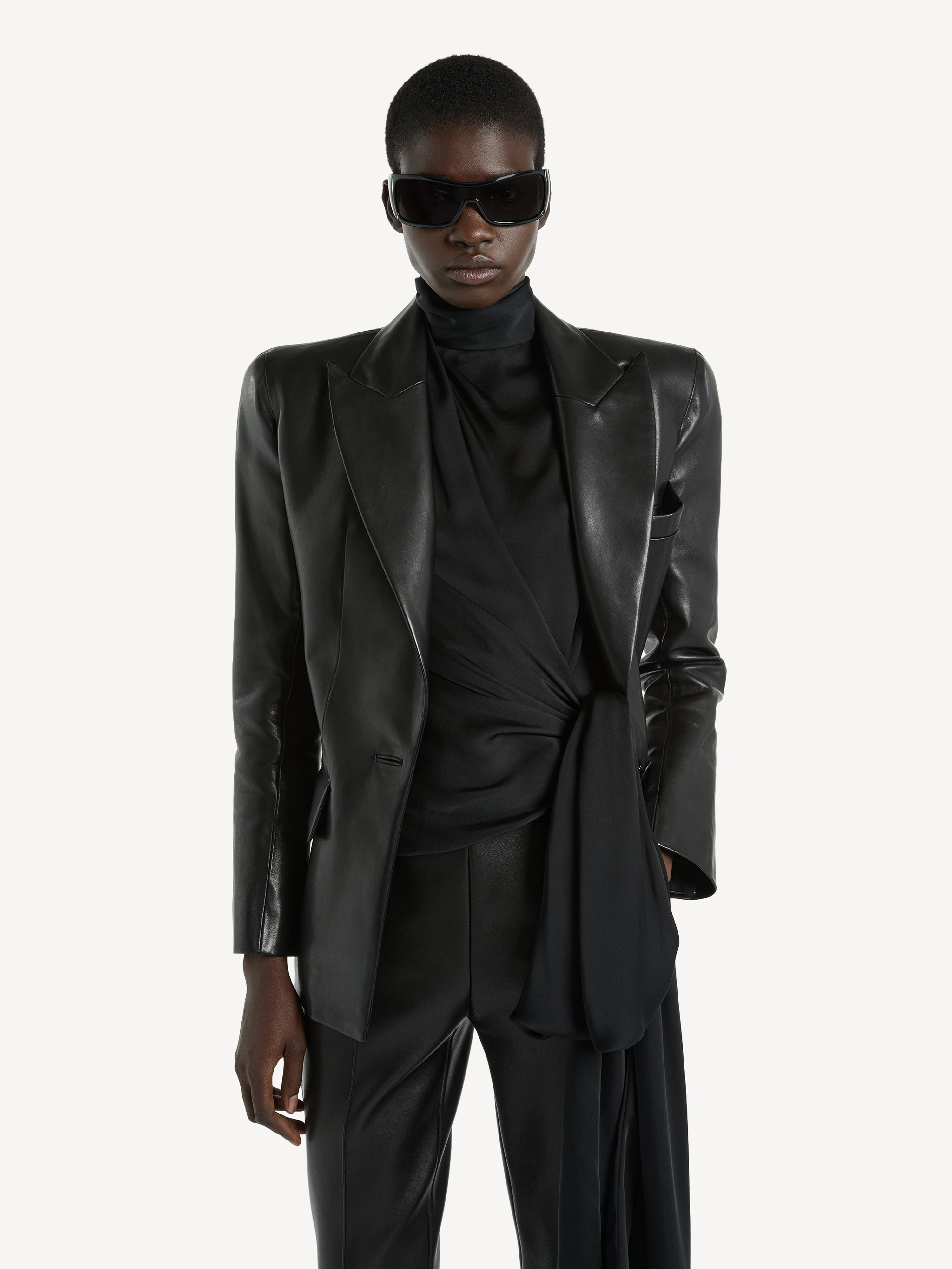 Structured-shoulder lambskin jacket Black - Women I Balmain