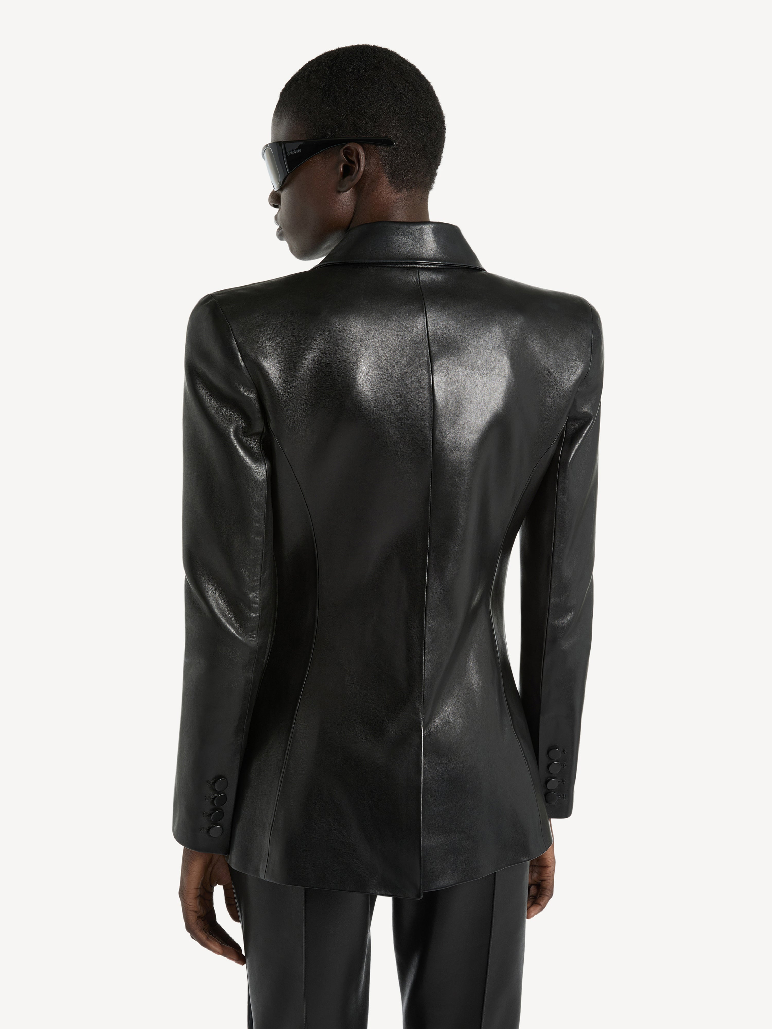 Structured-shoulder lambskin jacket Black - Women I Balmain