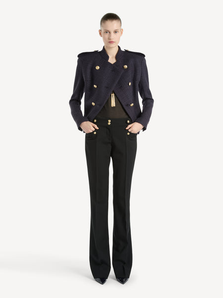 BALMAIN ショート丈 テーラードジャケット 6つボタン ツイード製ジャケット 青 - レディース | BALMAIN