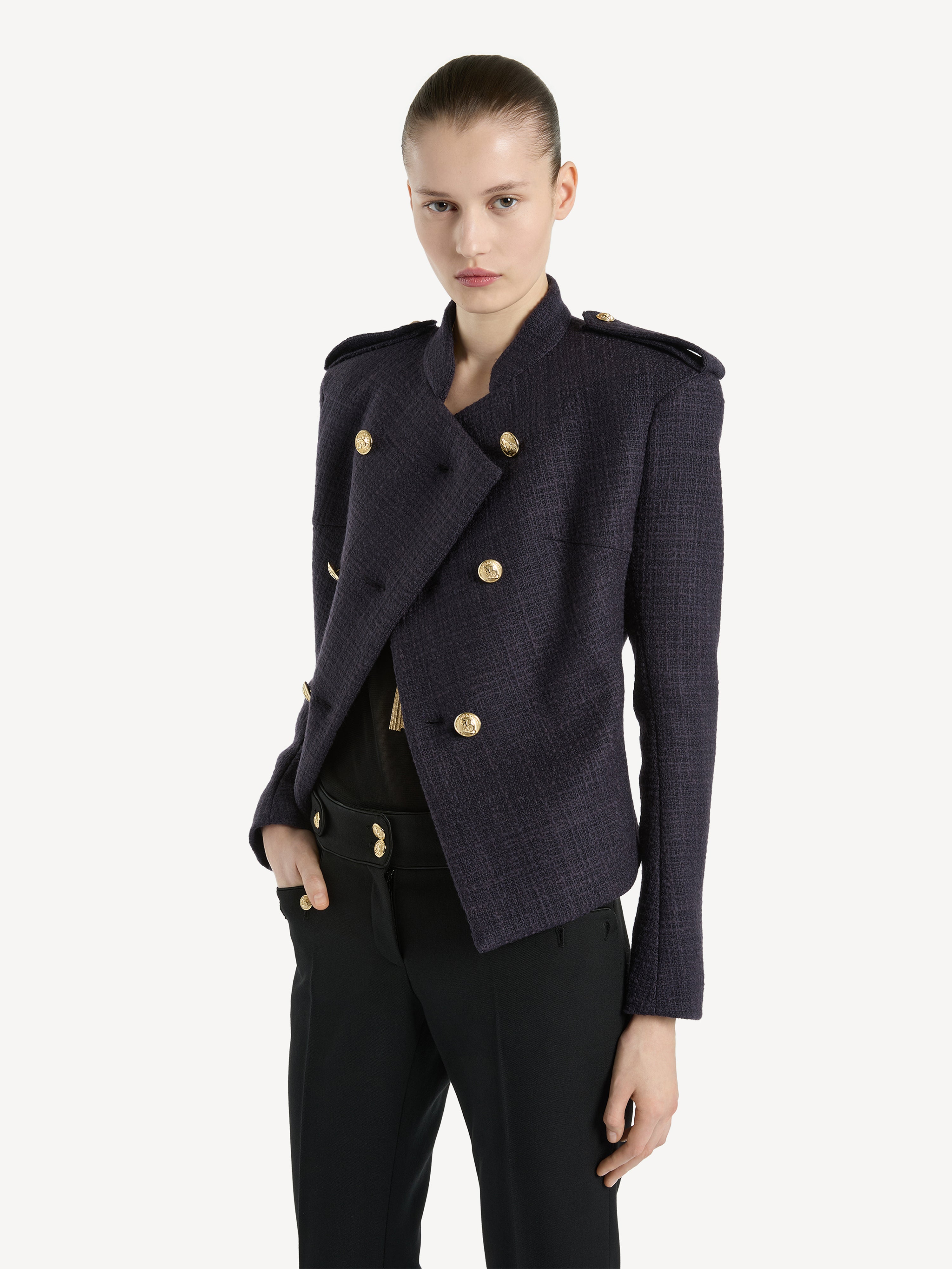 Tweed 6-button jacket Blue - Women I Balmain
