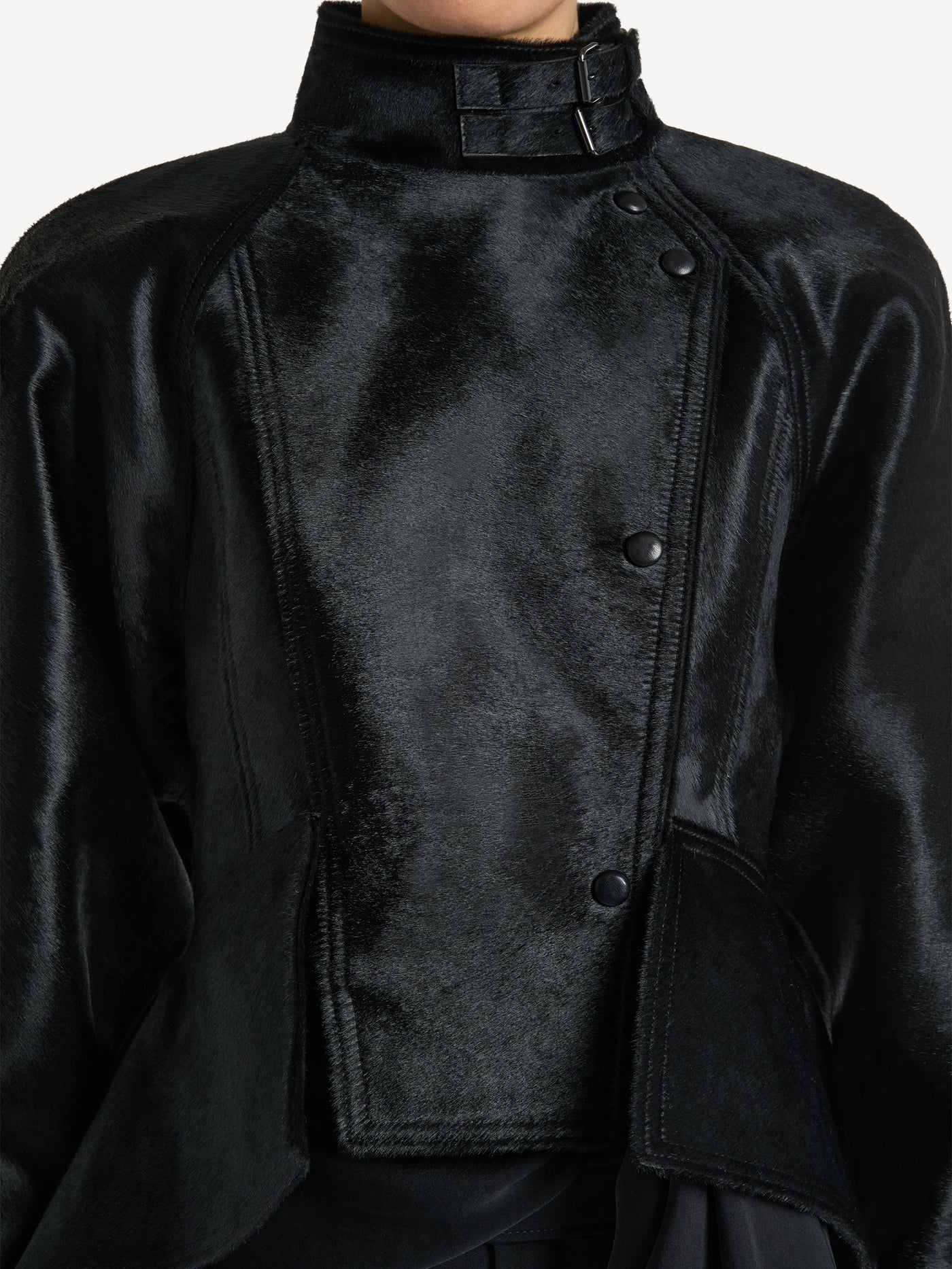 Pony-effect leather signature jacket