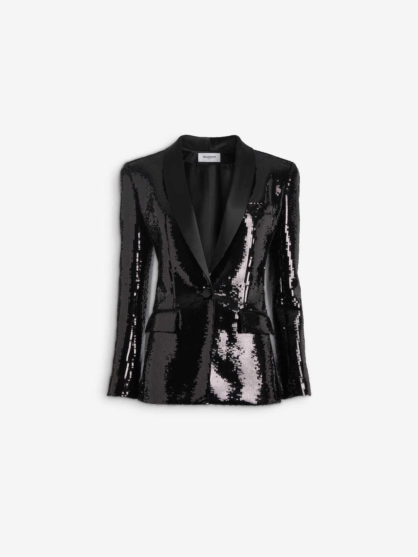 1-button satin jacket with sequins