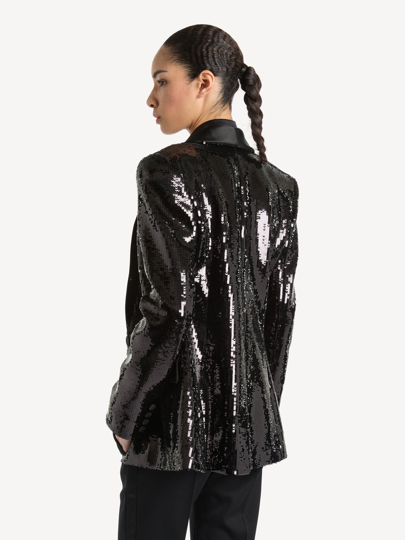 1-button satin jacket with sequins