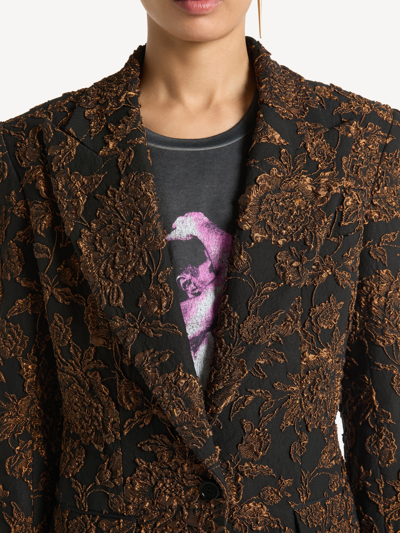 1-button jacket in cloqué jacquard