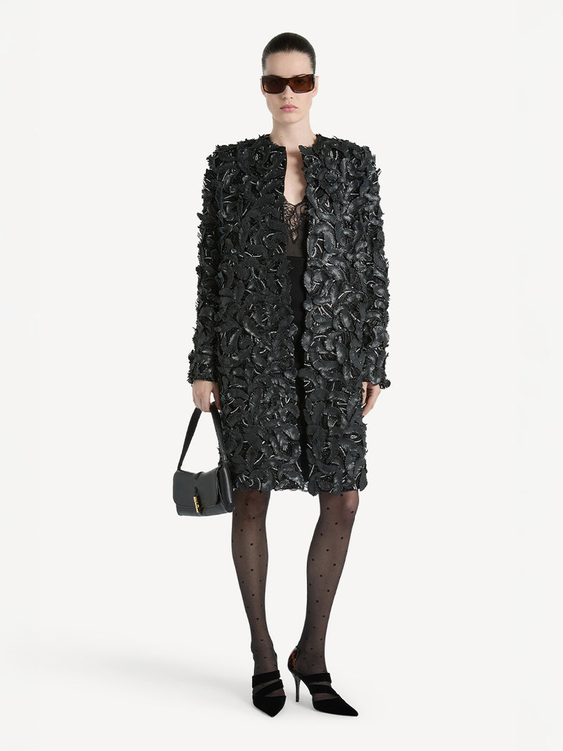 FEATHER EMBROIDERED STRAIGHT COAT