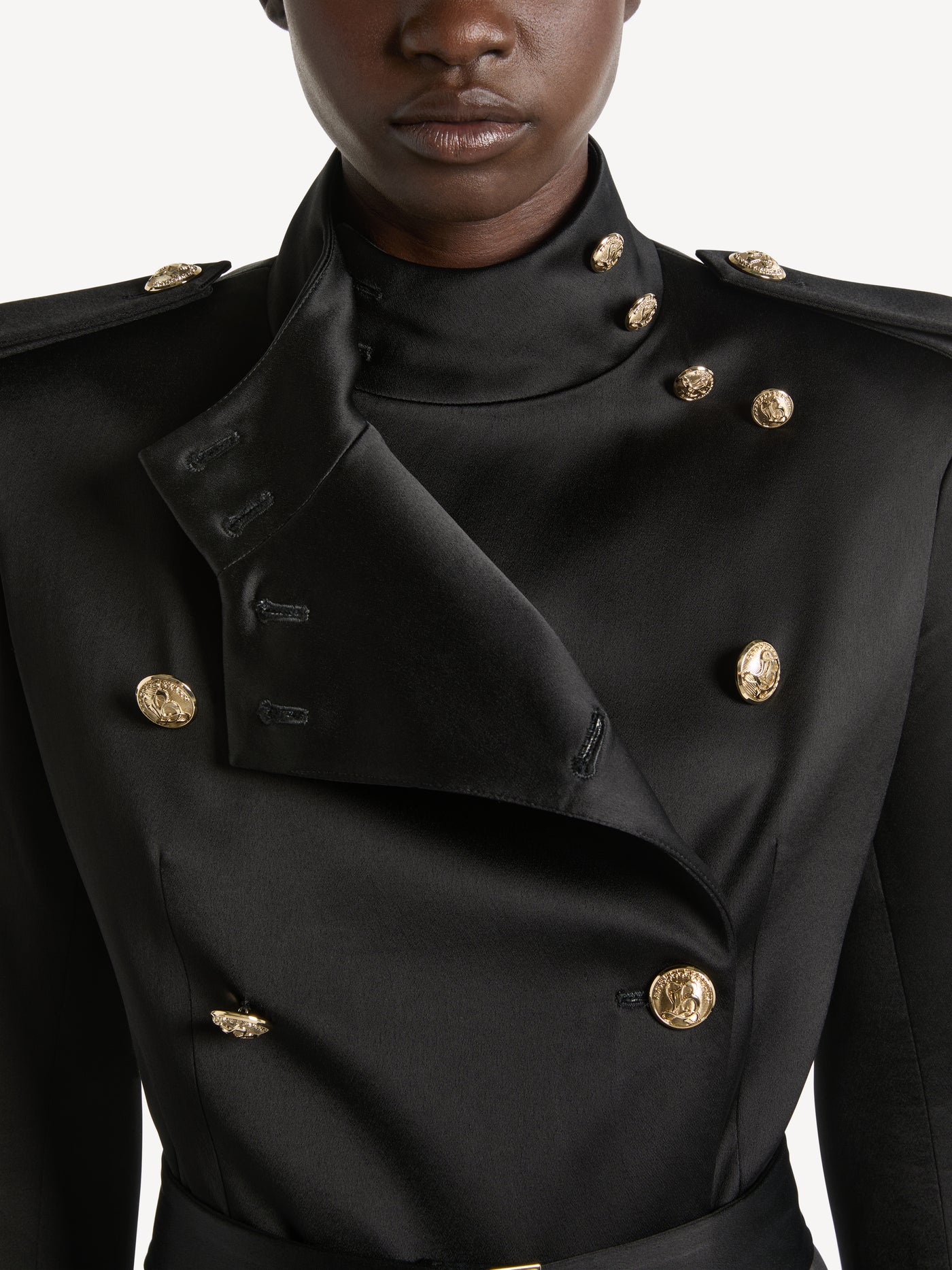 Belted satin crepe coat