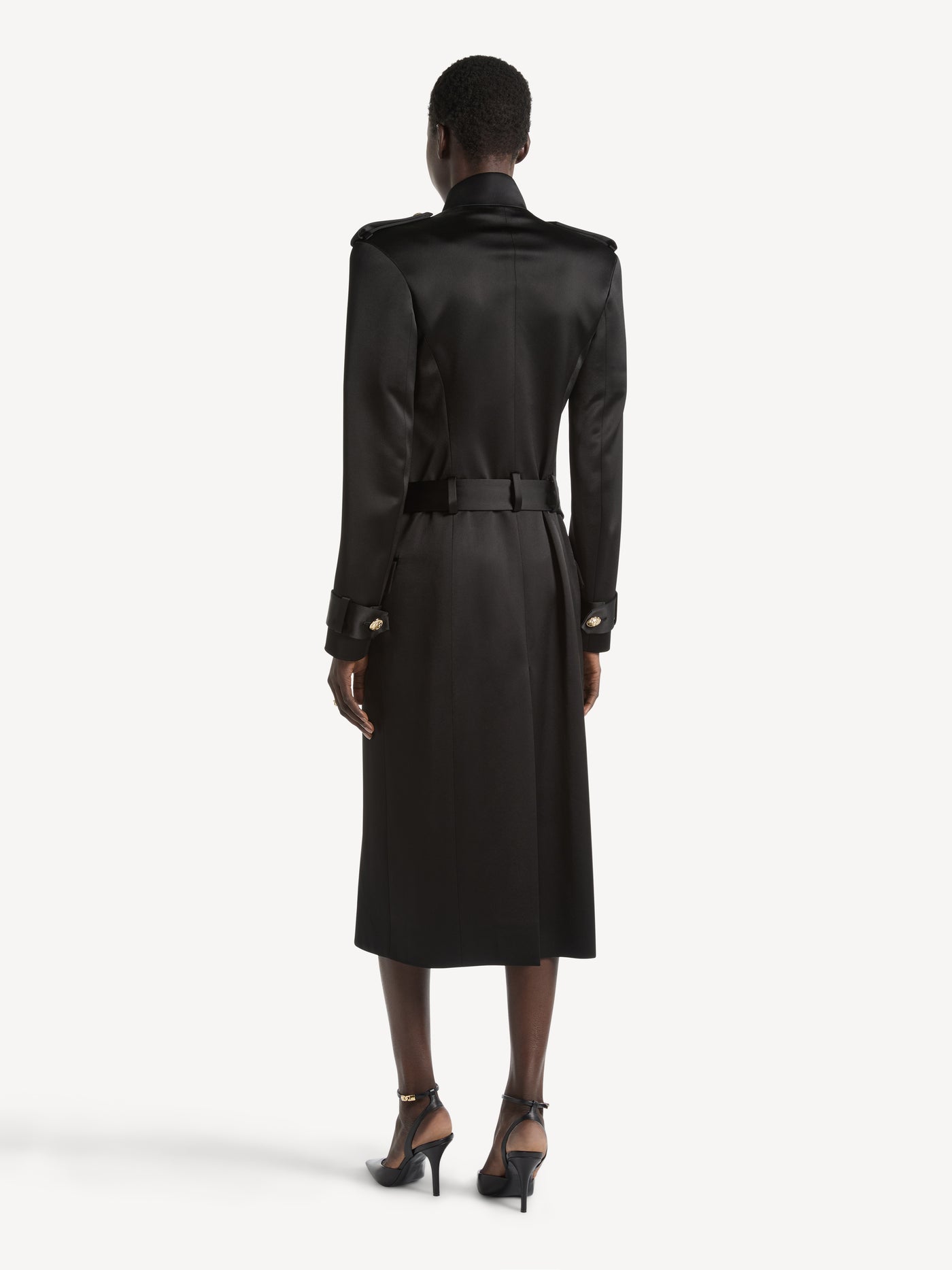 Belted satin crepe coat