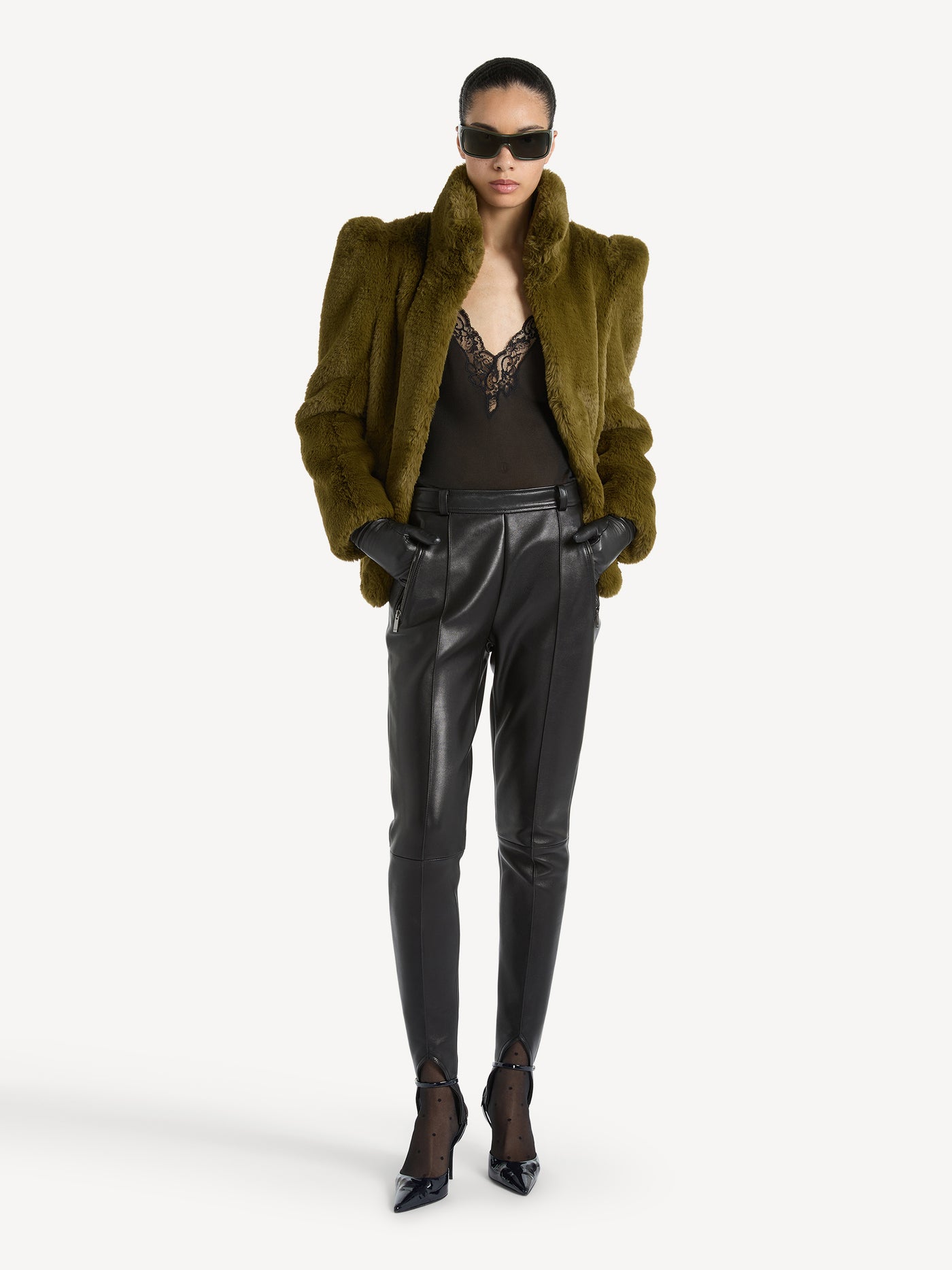 Lambskin trousers with stirrup