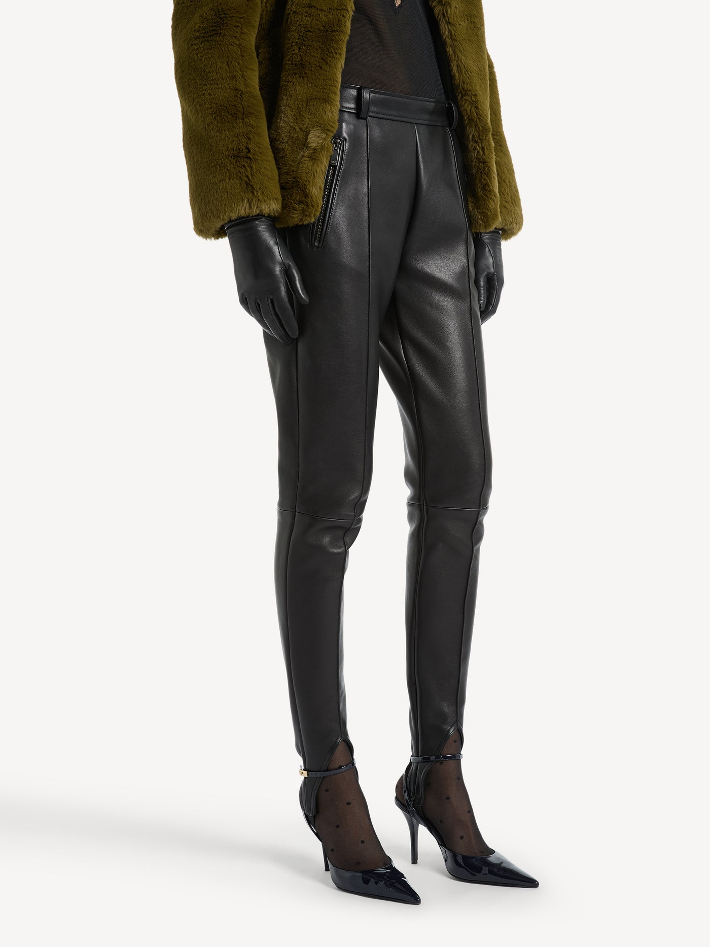 Lambskin trousers with stirrup