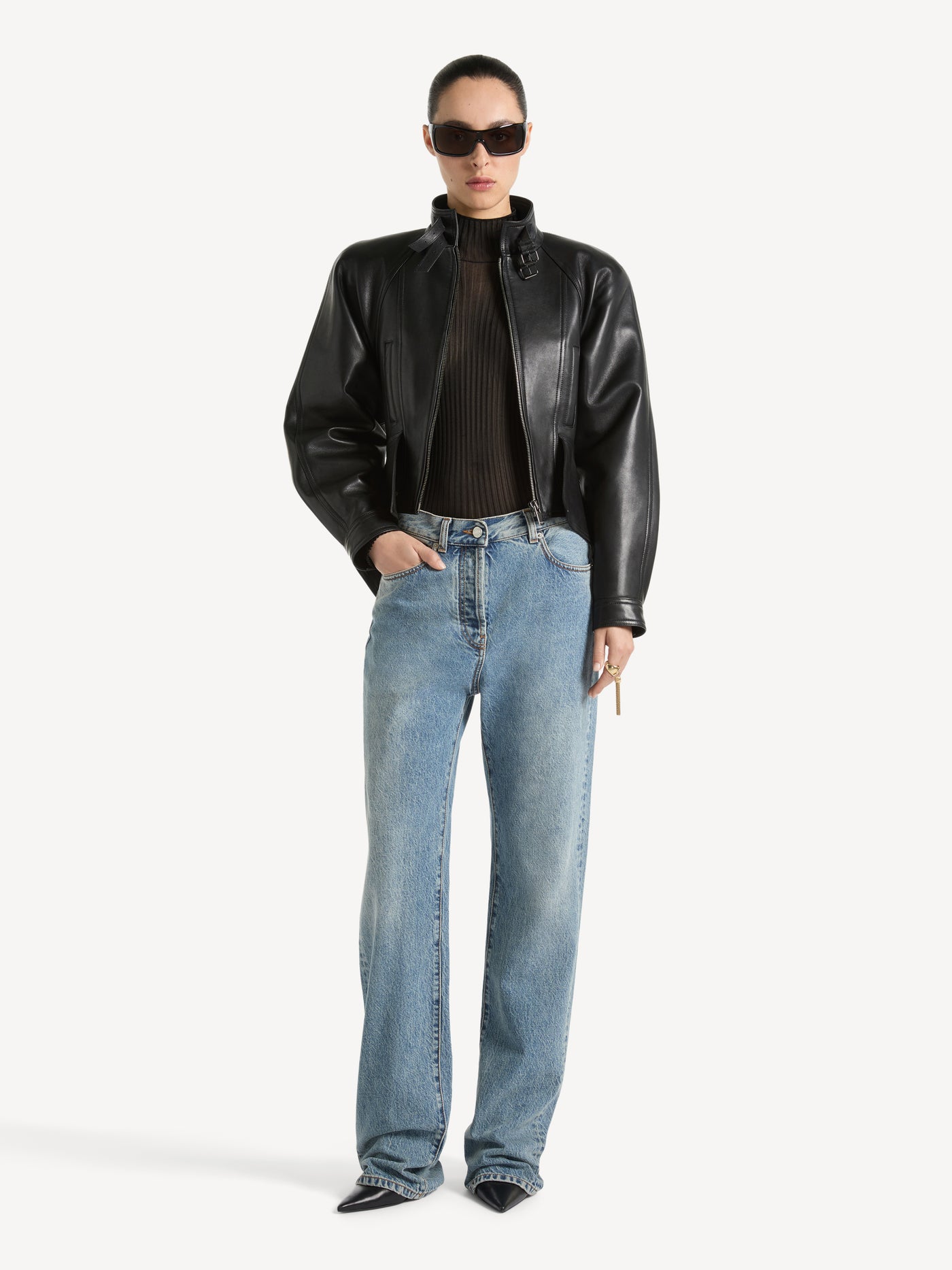 Straight-leg faded denim jeans