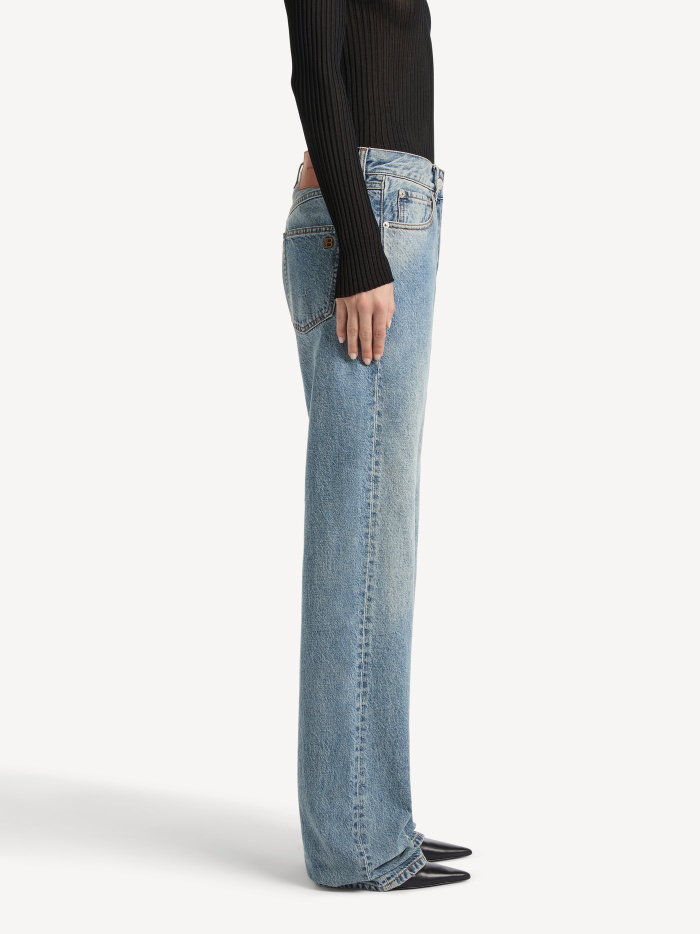 Straight-leg faded denim jeans