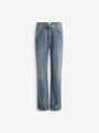 Straight-leg faded denim jeans
