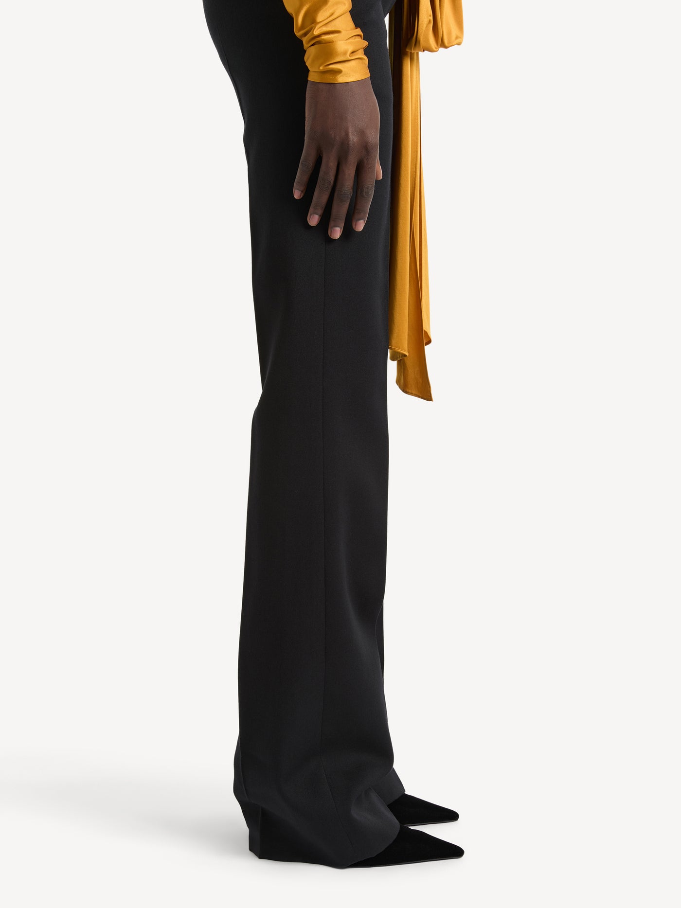 Low-waisted wool satin trousers