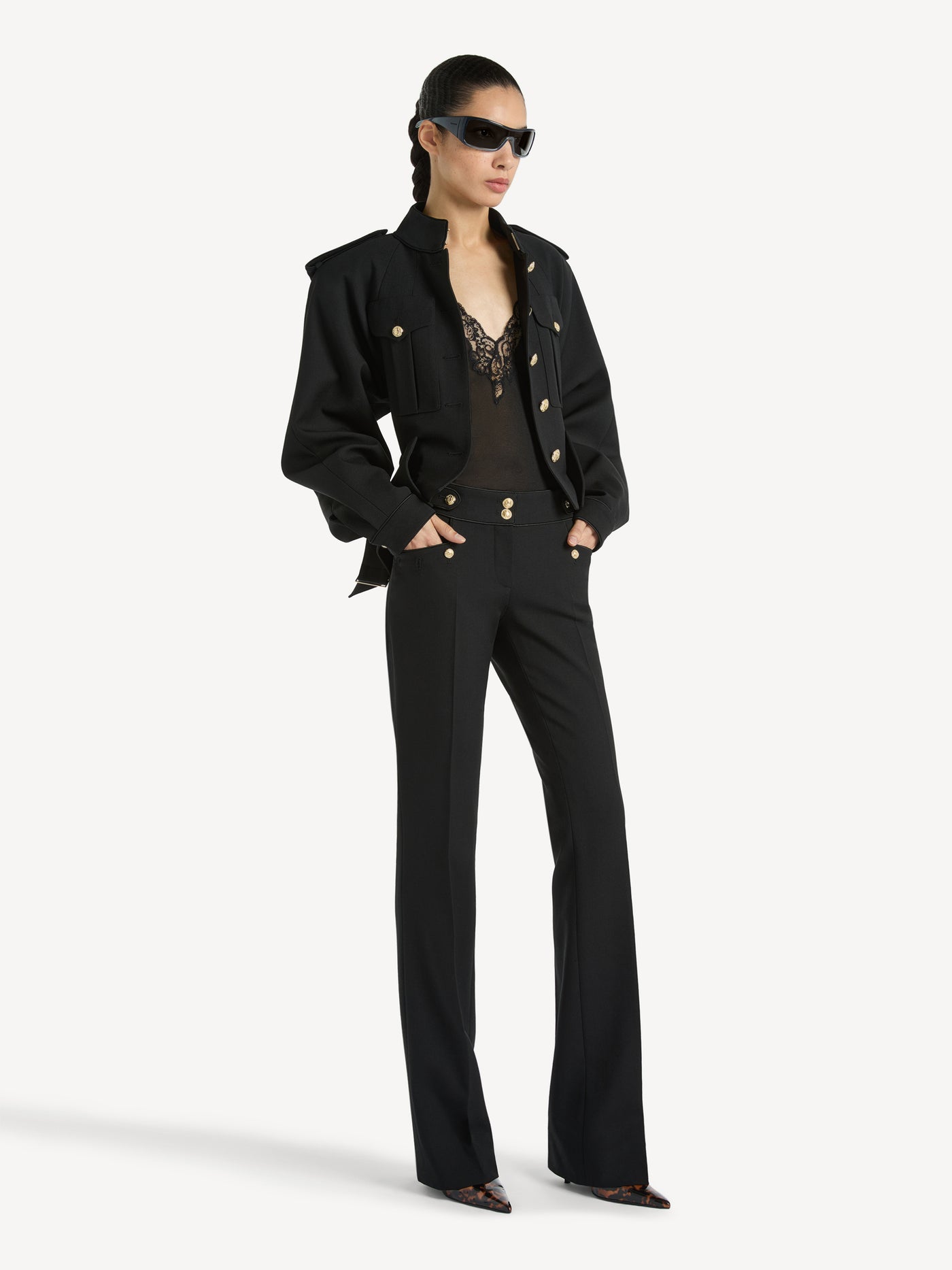 Pleated wool gabardine trousers