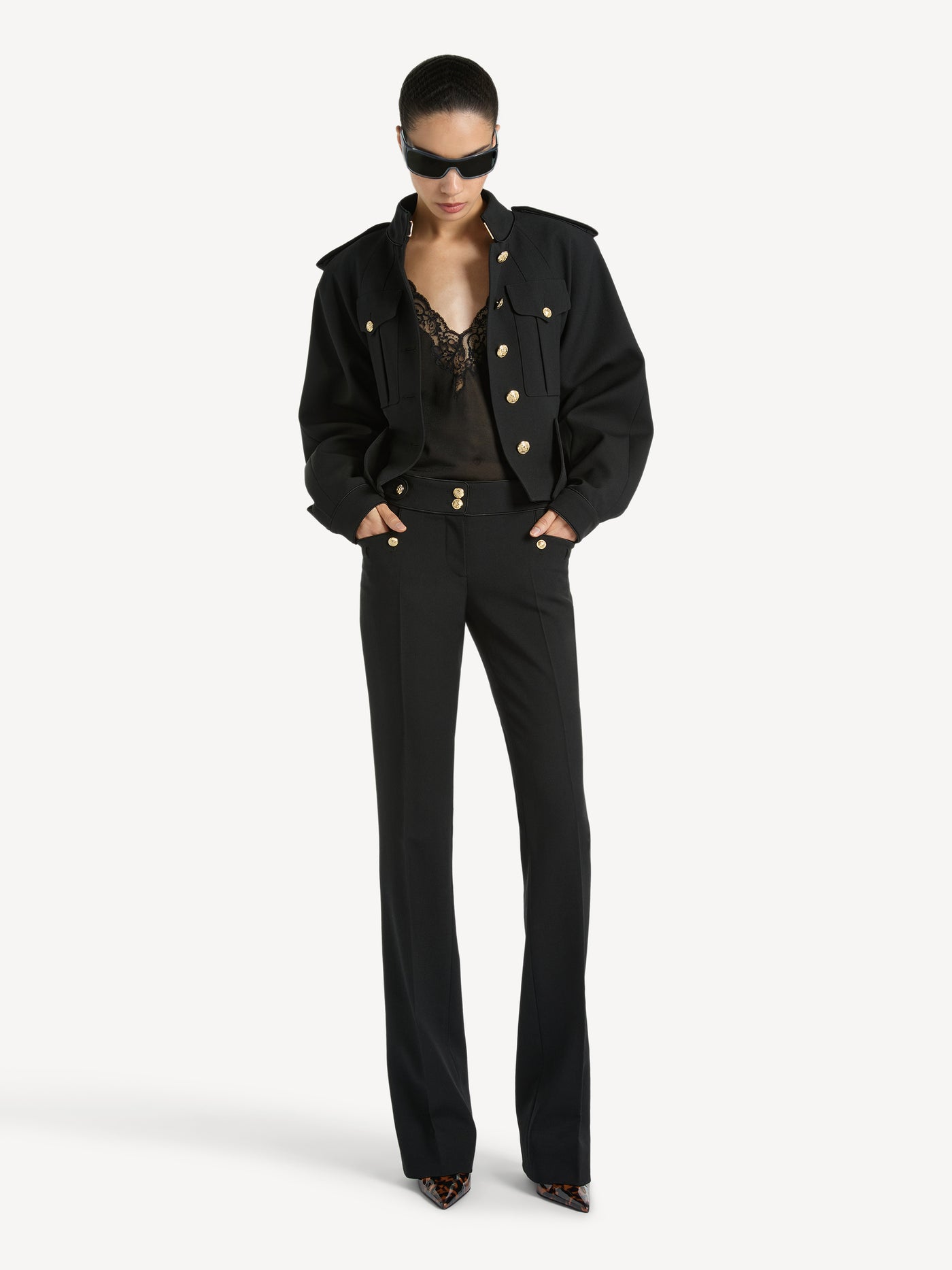 Pleated wool gabardine trousers