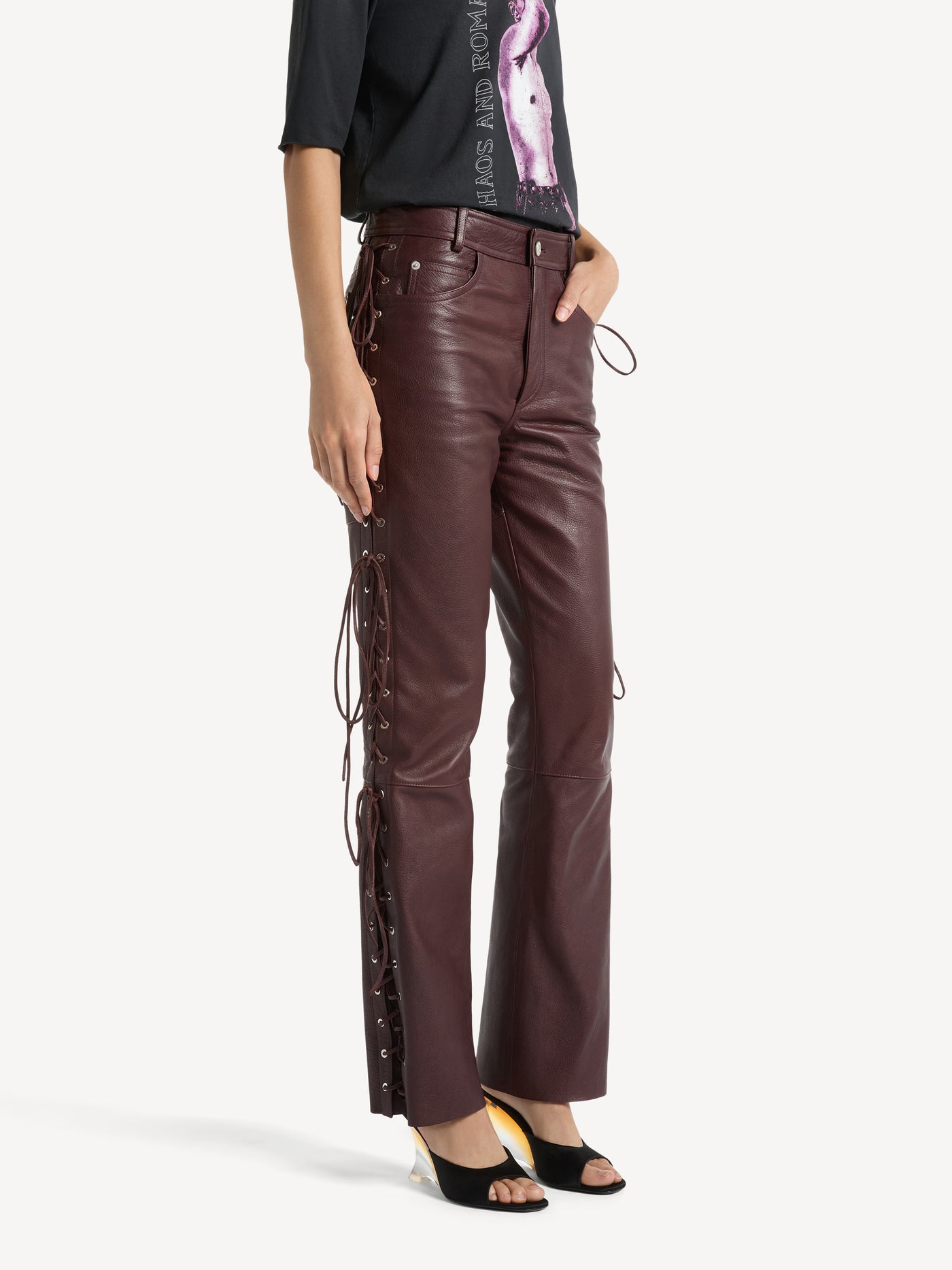Leather trousers with lacing