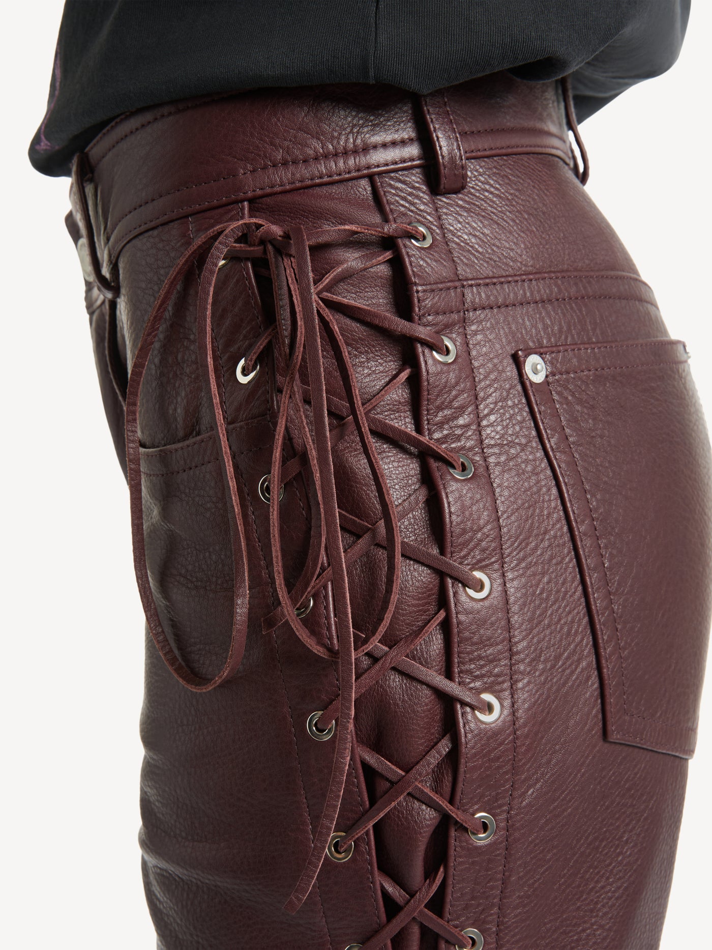 Leather trousers with lacing