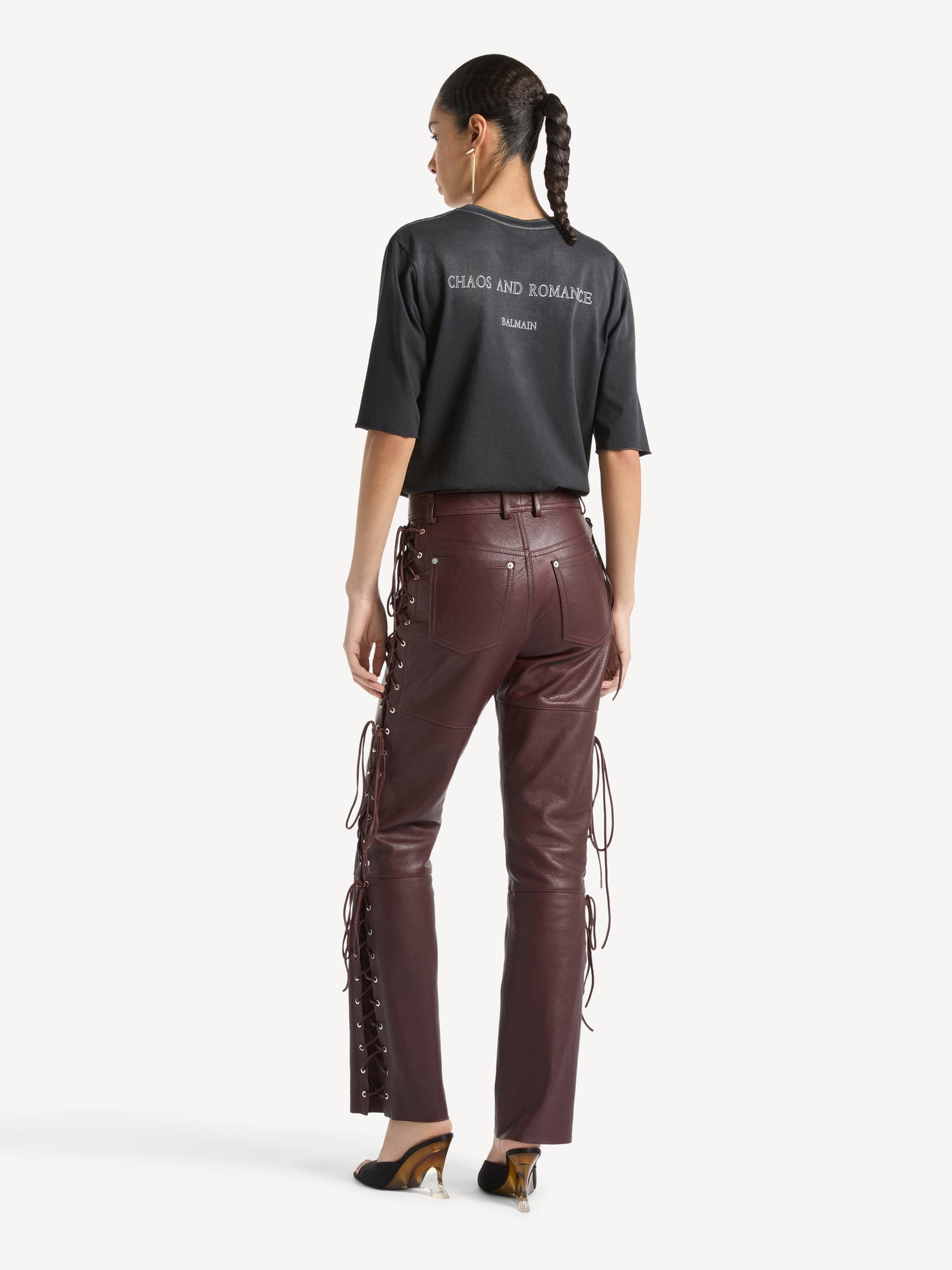 Leather trousers with lacing