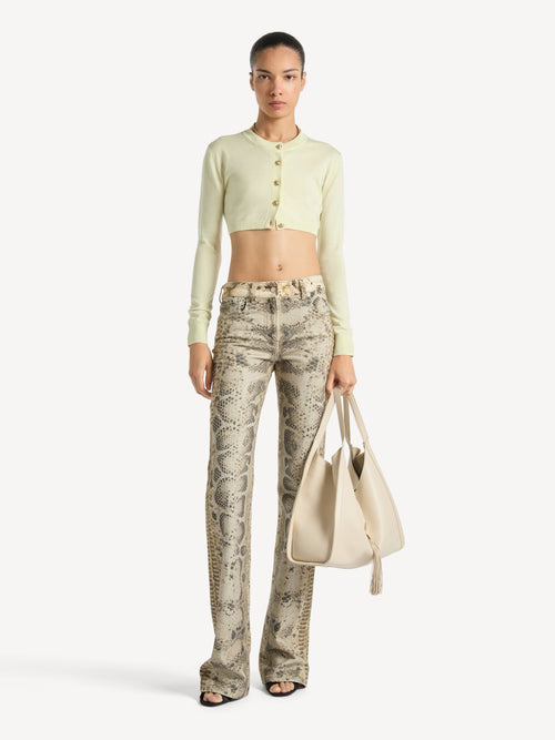 Python-print bootcut denim jeans
