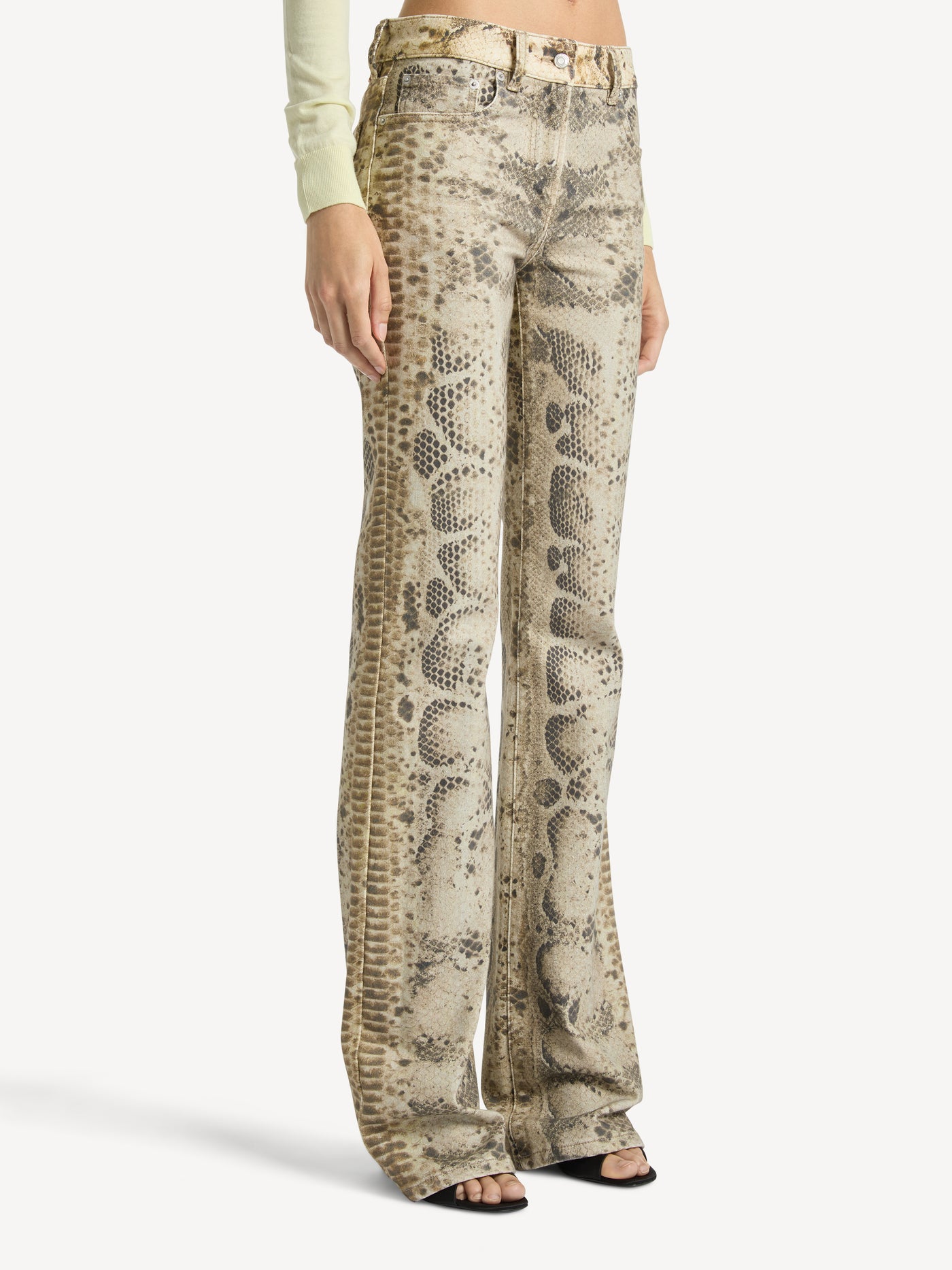 Python-print bootcut denim jeans