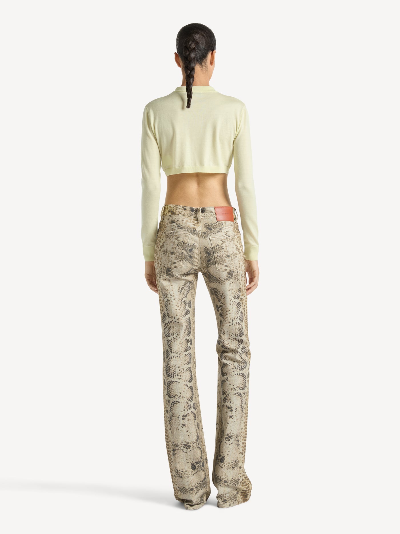 Python-print bootcut denim jeans