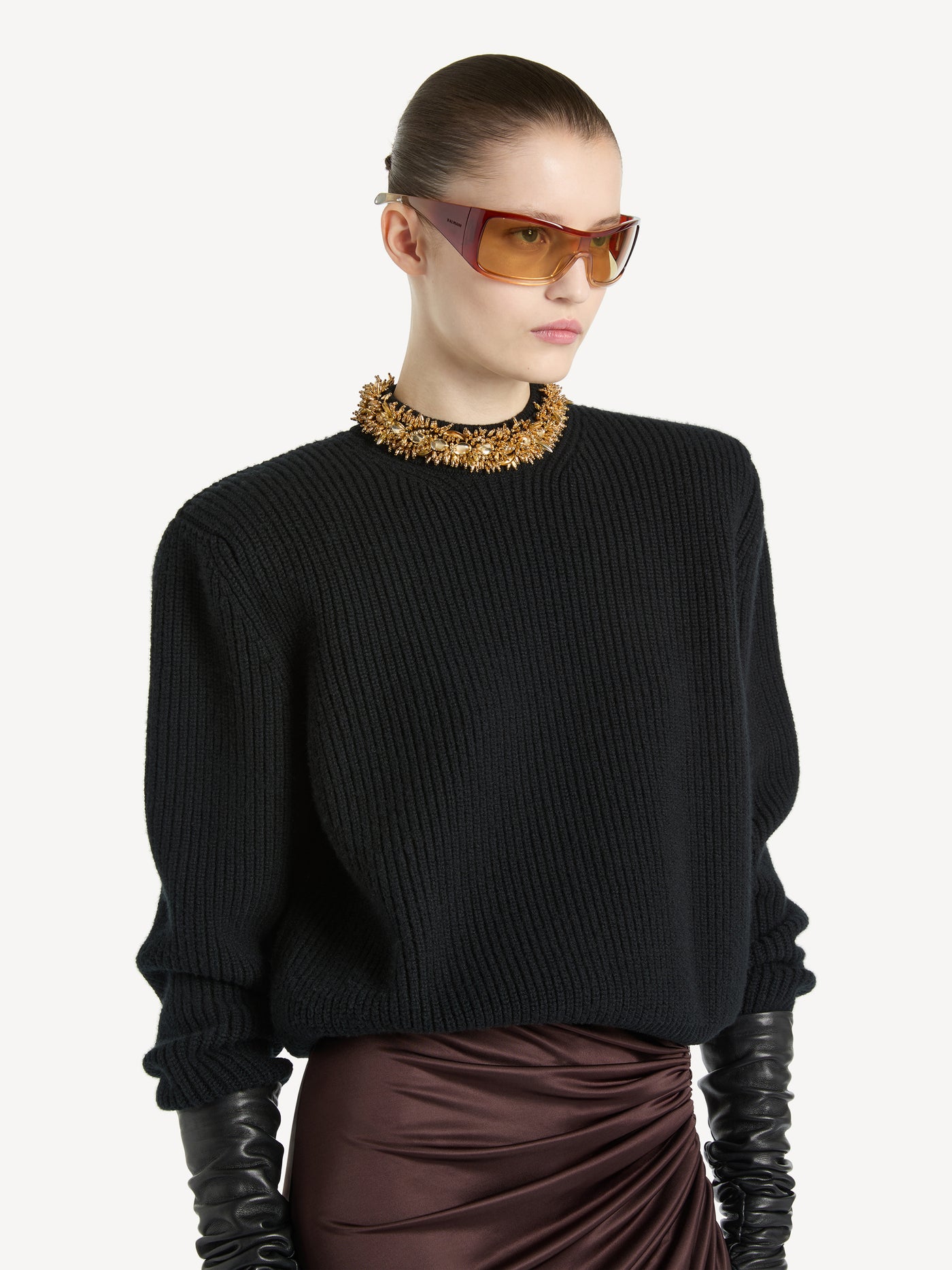 Cashmere jumper with removable embroidered trim