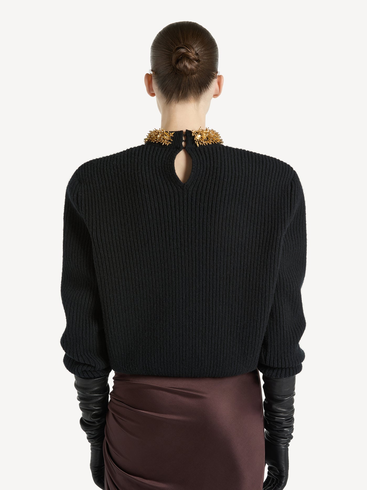 Cashmere jumper with removable embroidered trim
