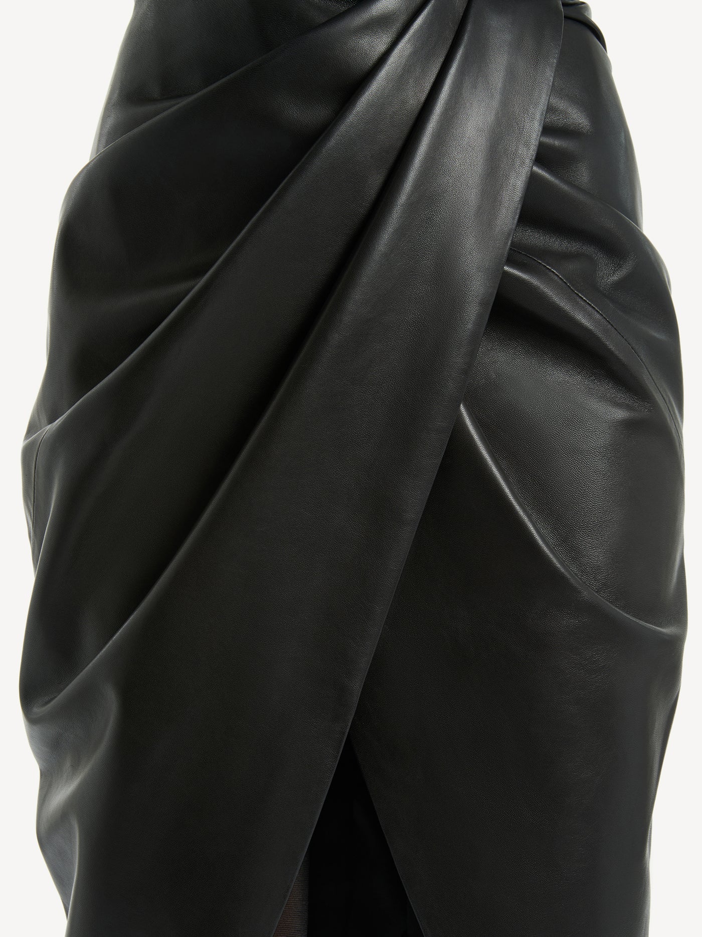Draped lambskin midi skirt