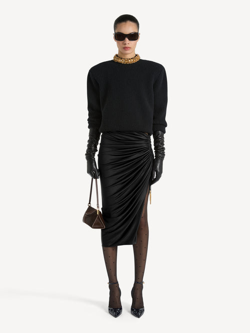 Flowing jersey midi skirt with slit