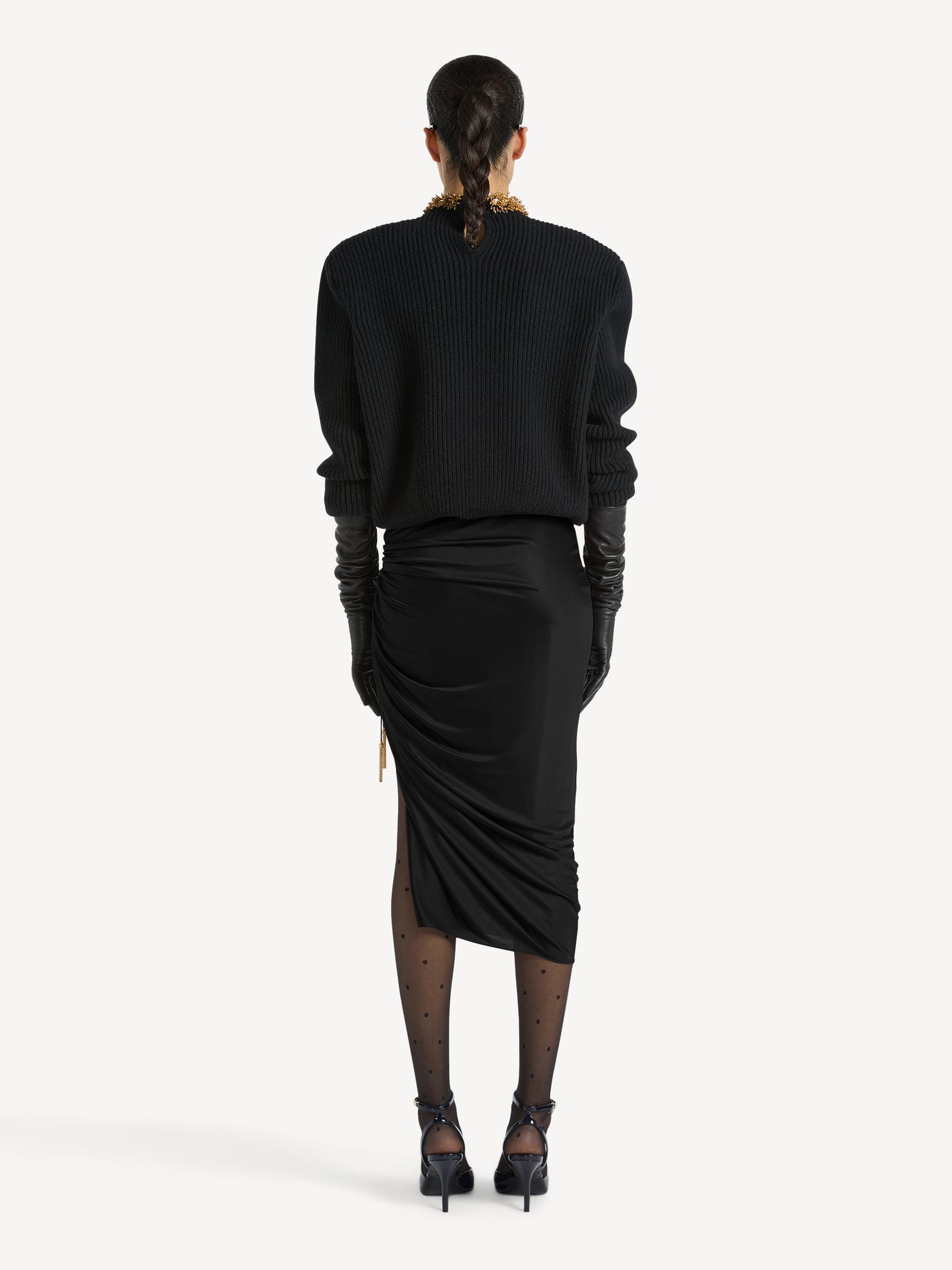Flowing jersey midi skirt with slit