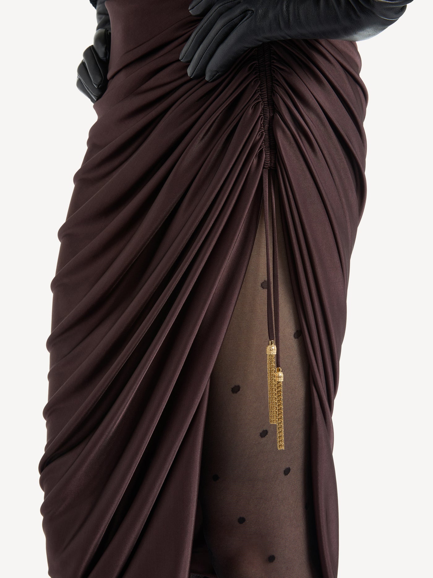 Flowing jersey midi skirt with slit