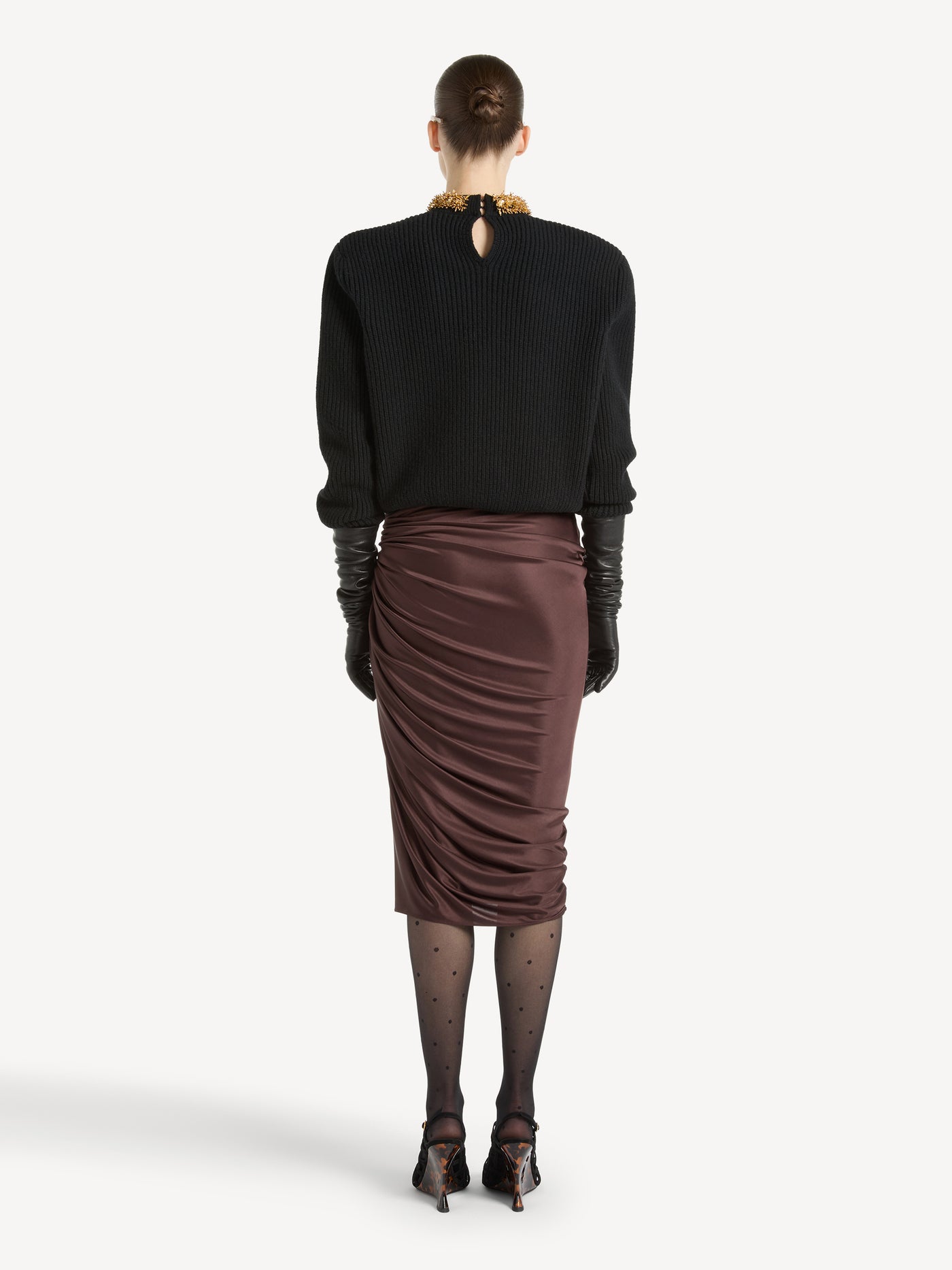 Flowing jersey midi skirt with slit