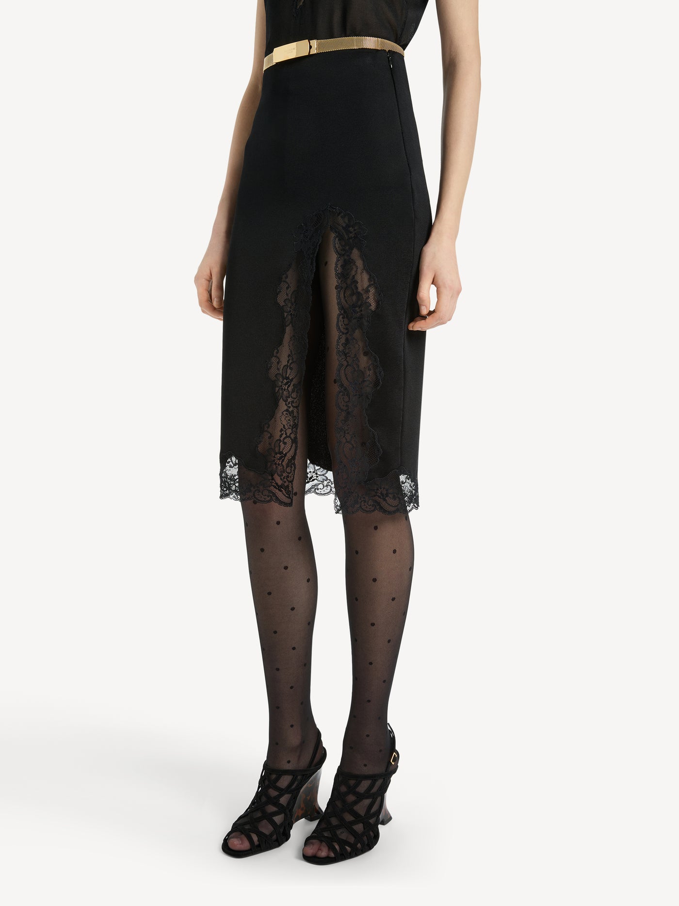 Knit midi skirt with lace