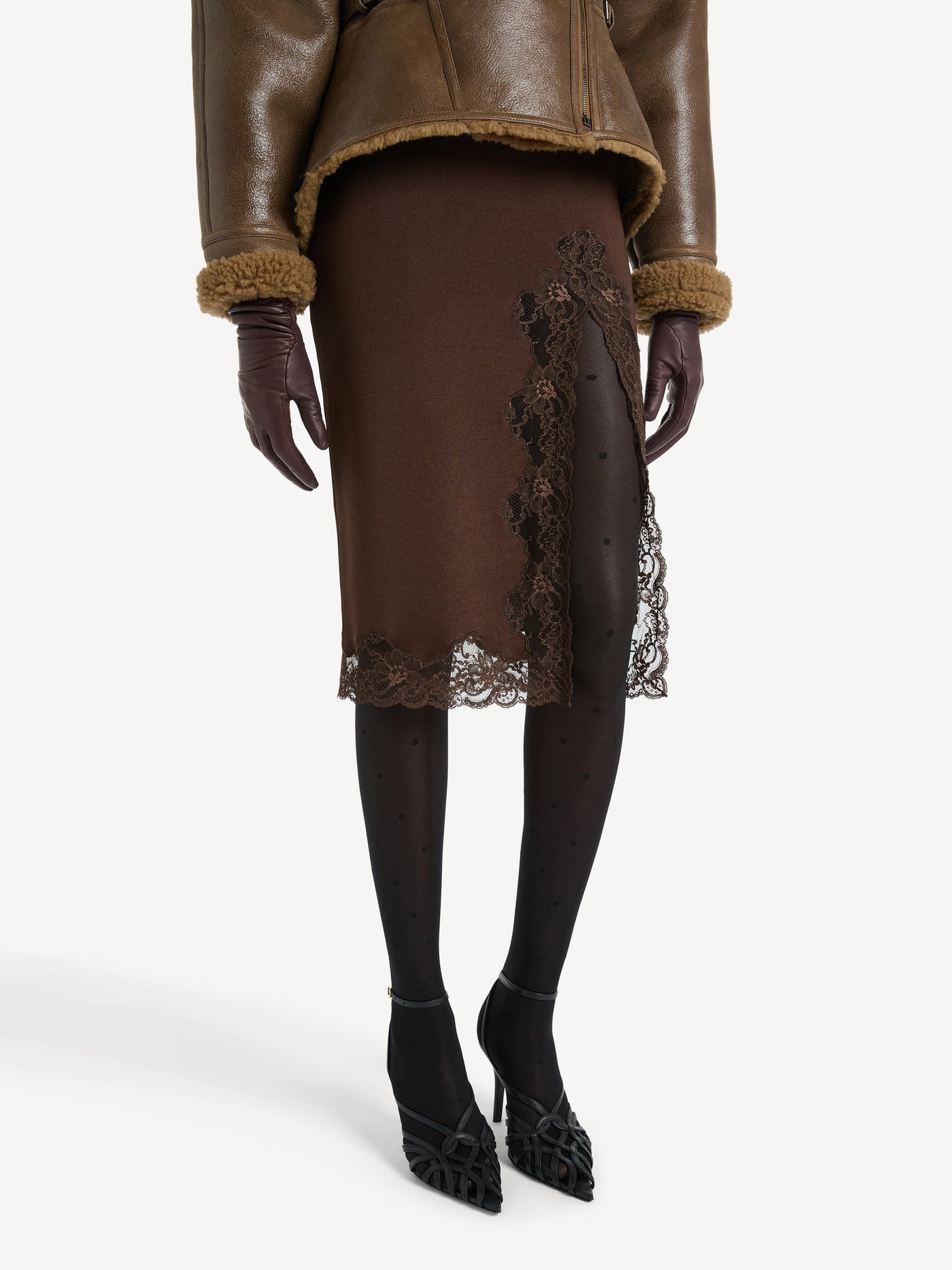 Knit midi skirt with lace