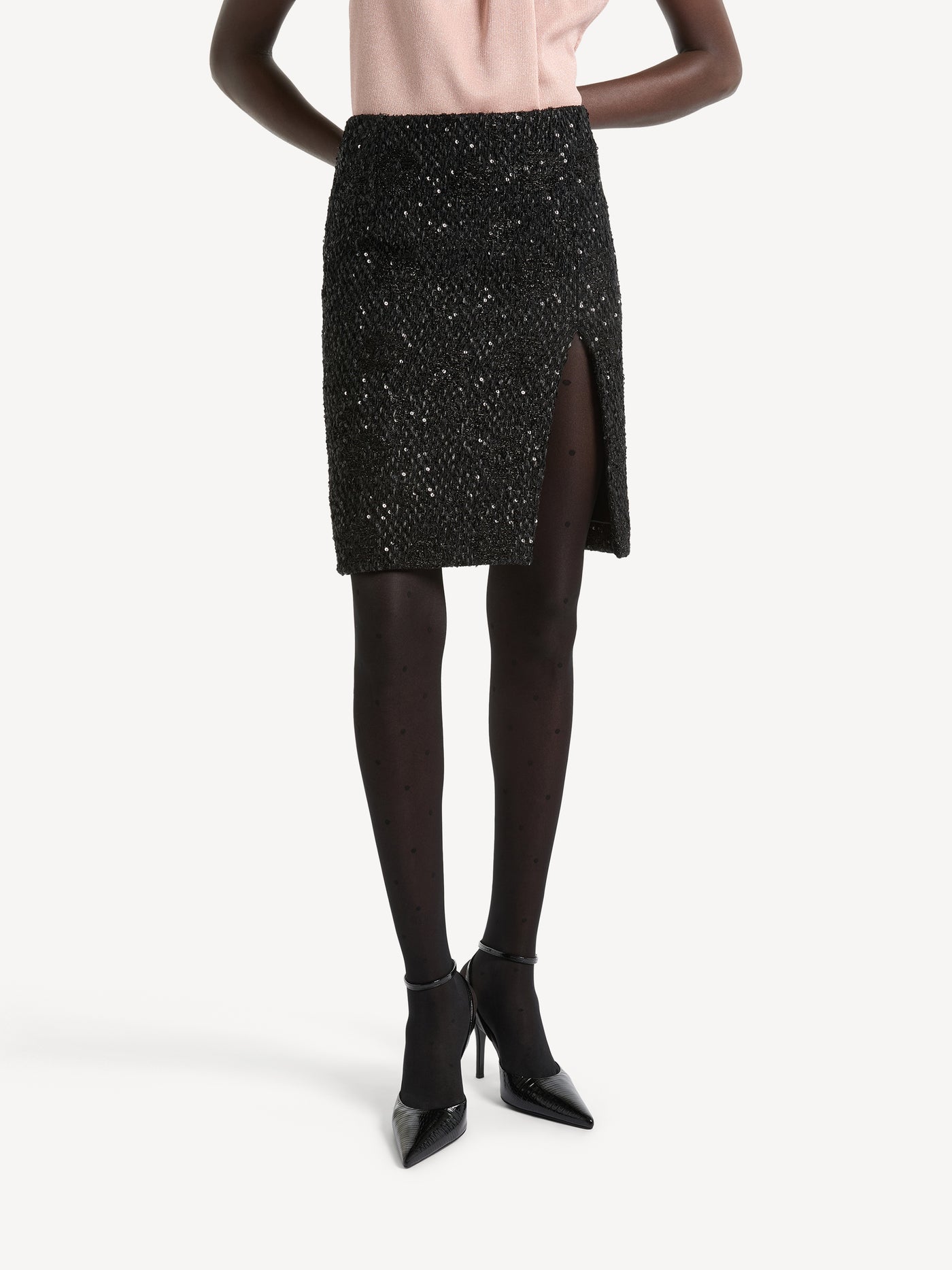 Sequinned tweed midi skirt