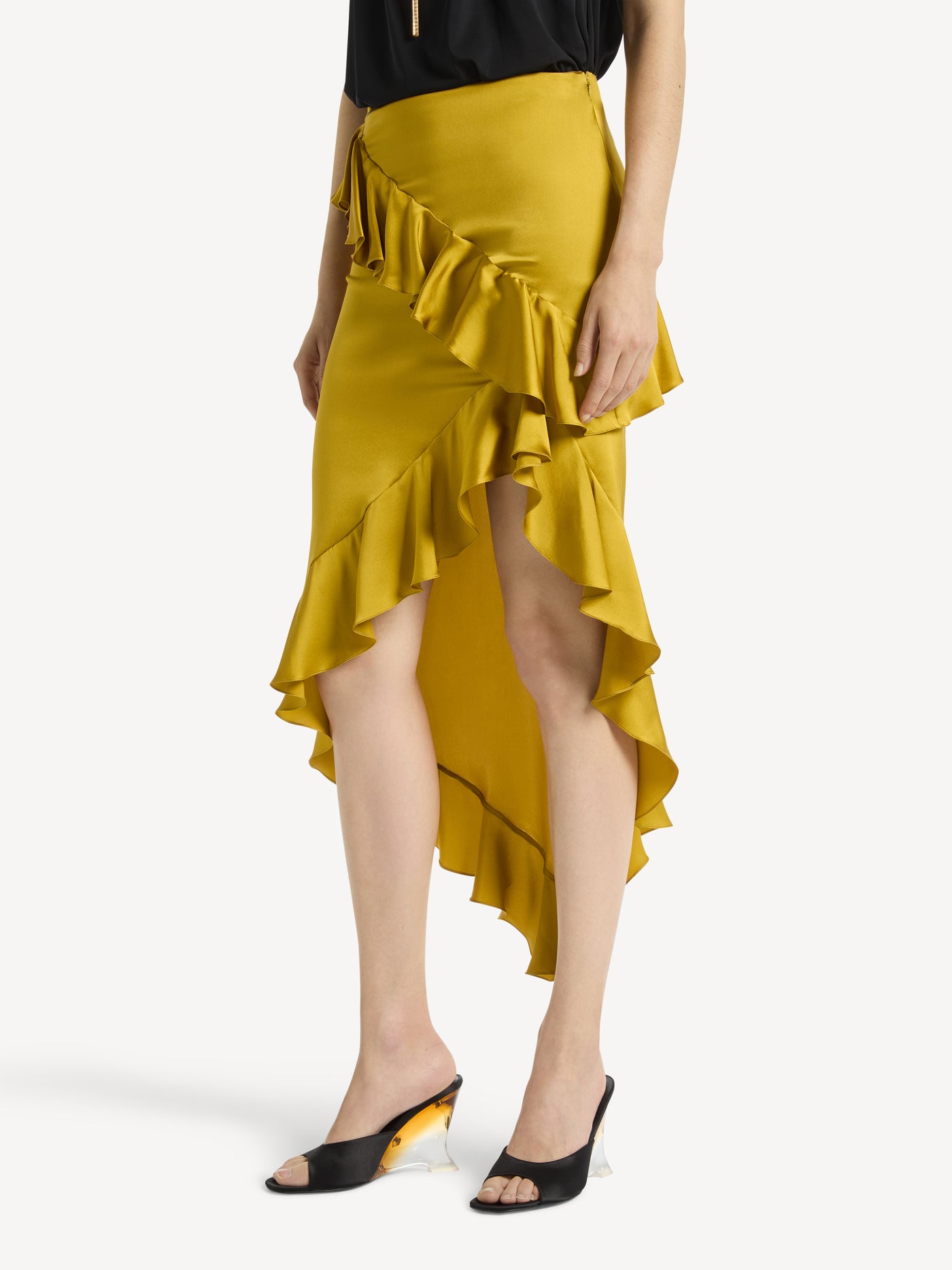 Ruffled silk satin skirt