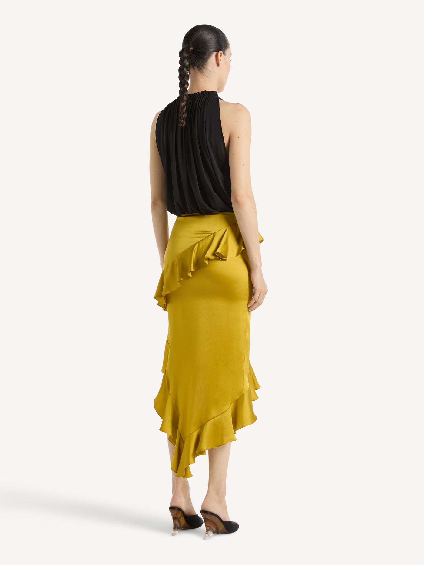 Ruffled silk satin skirt