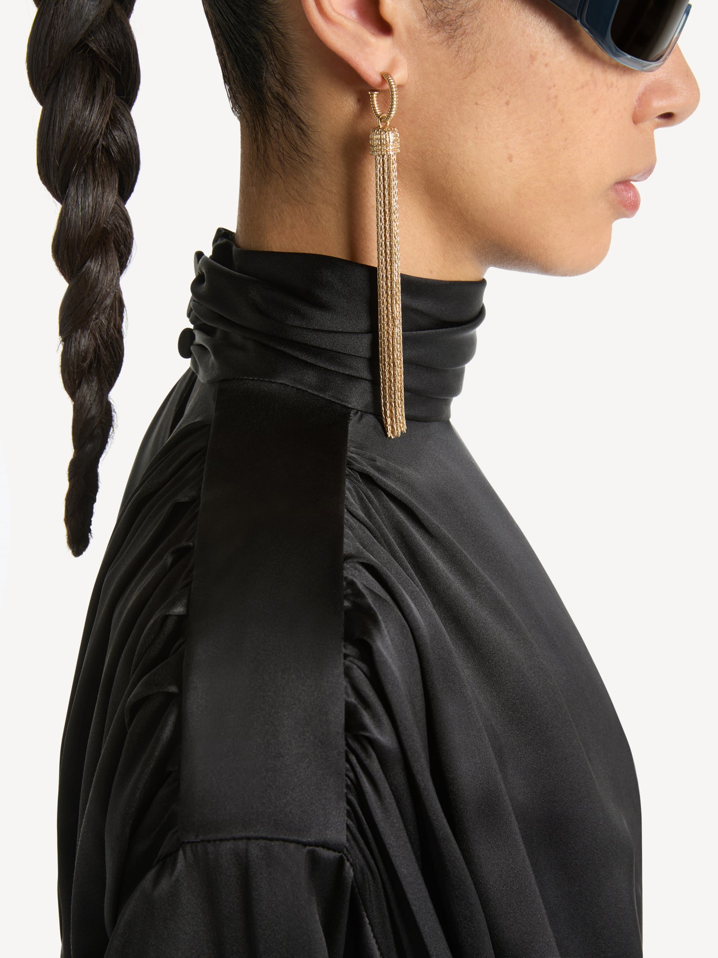 Silk satin blouse with tie detail