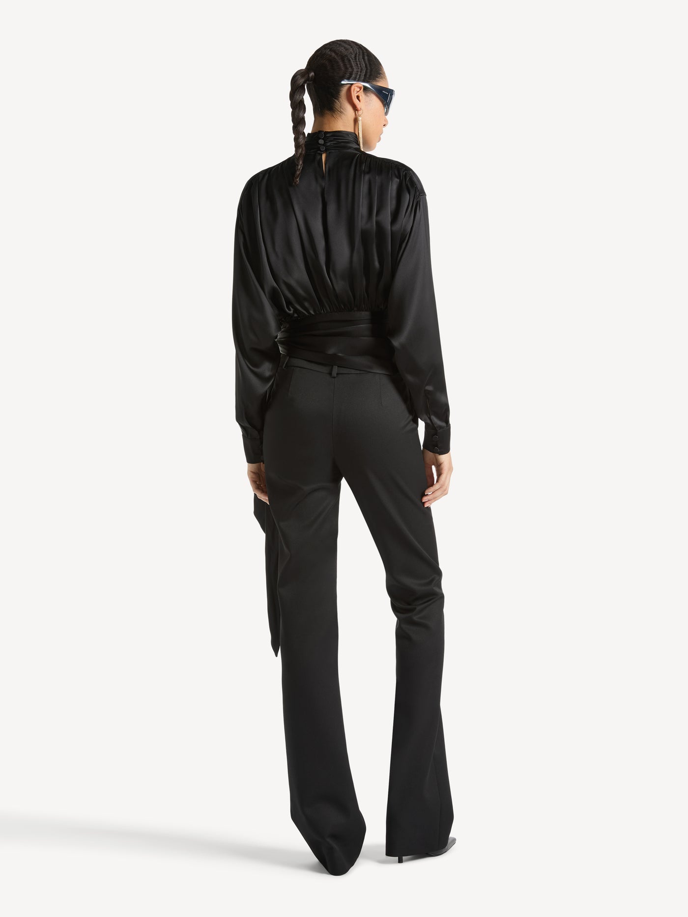 Silk satin blouse with tie detail