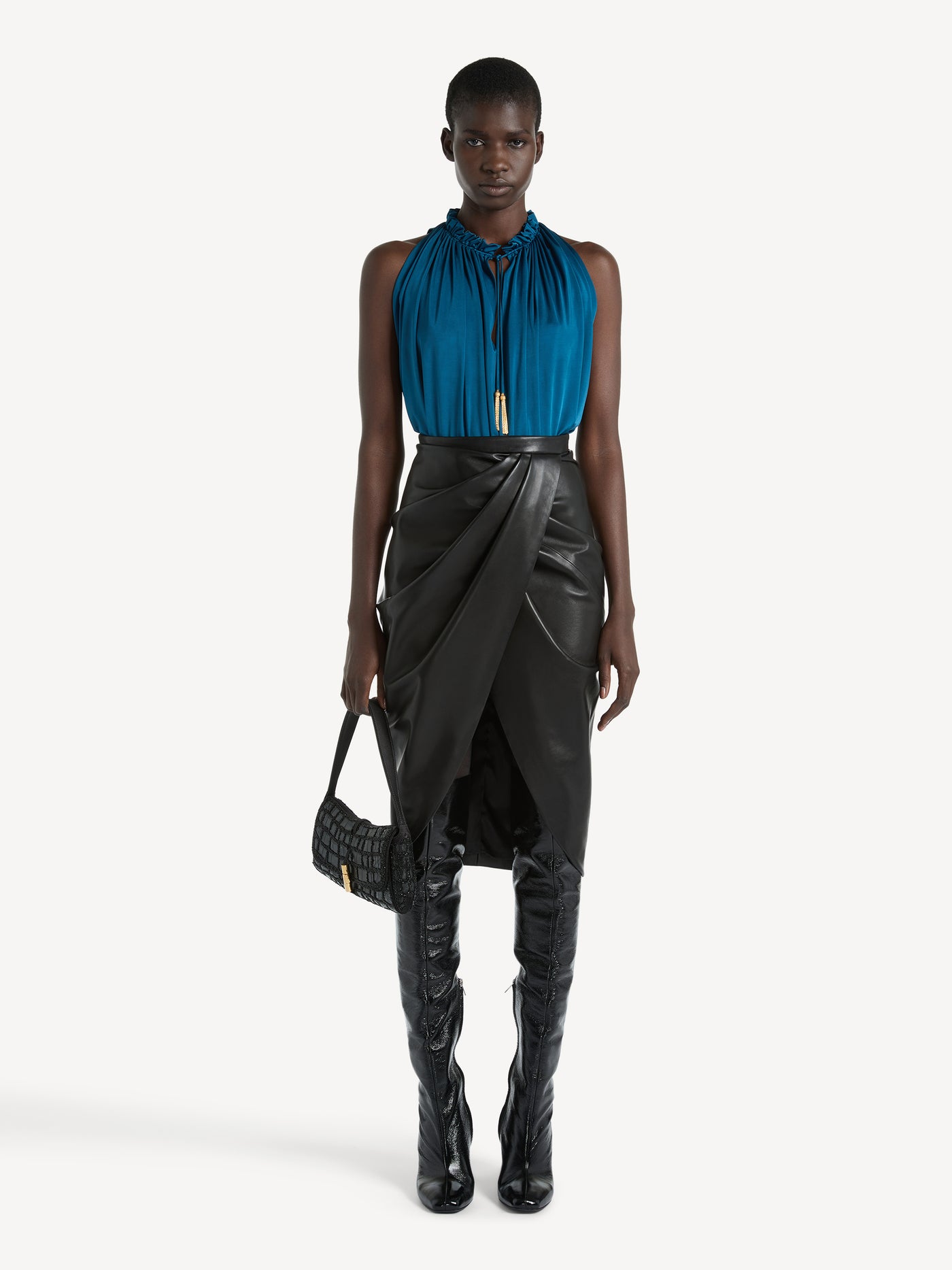 Pleated flowing jersey top