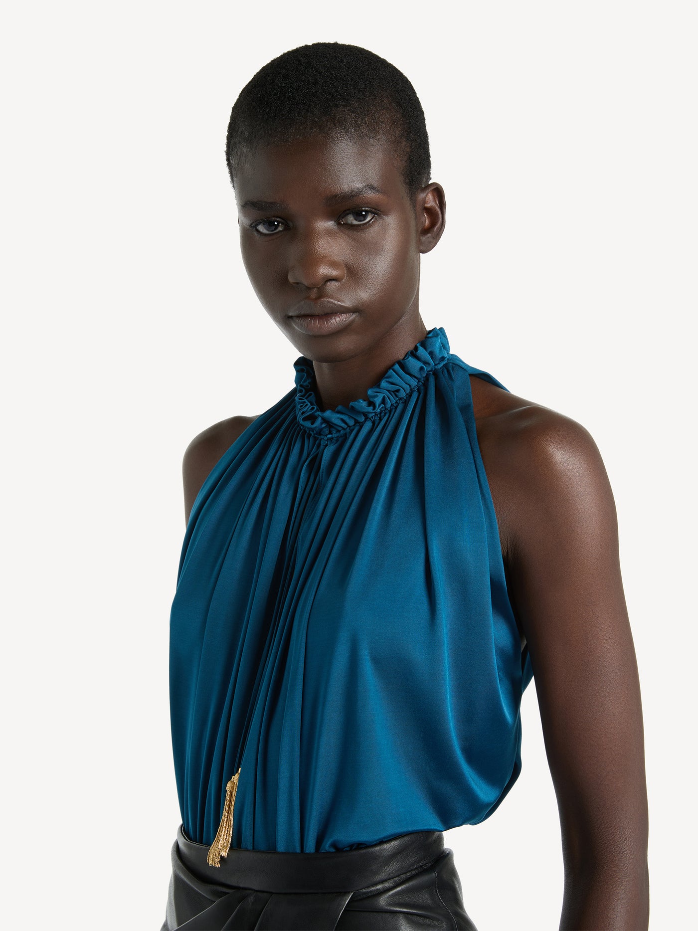 Pleated flowing jersey top