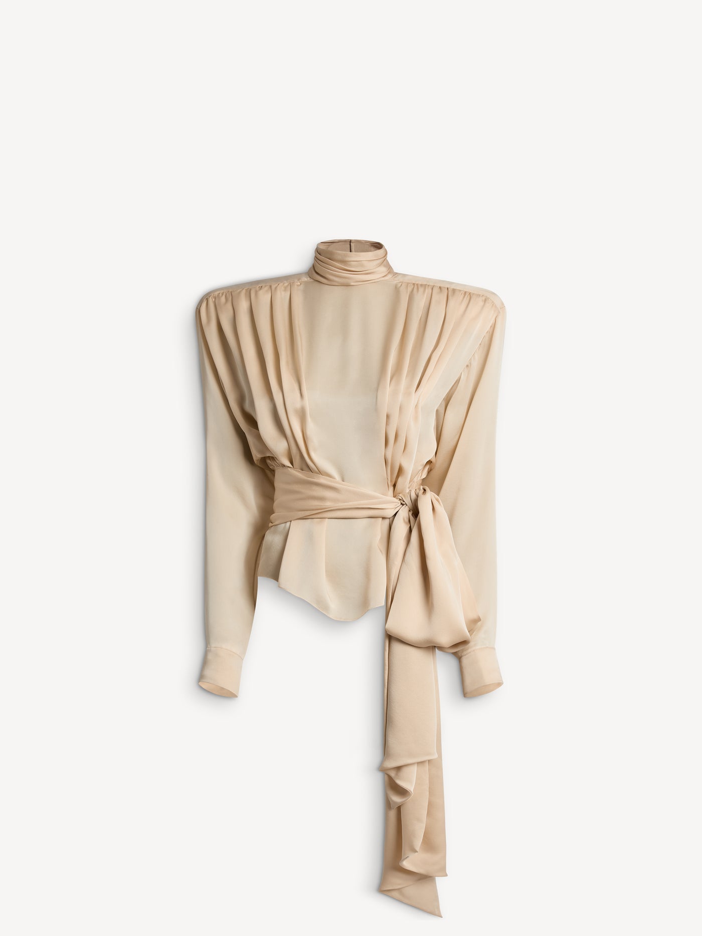 Silk chiffon blouse with padded shoulders and tie