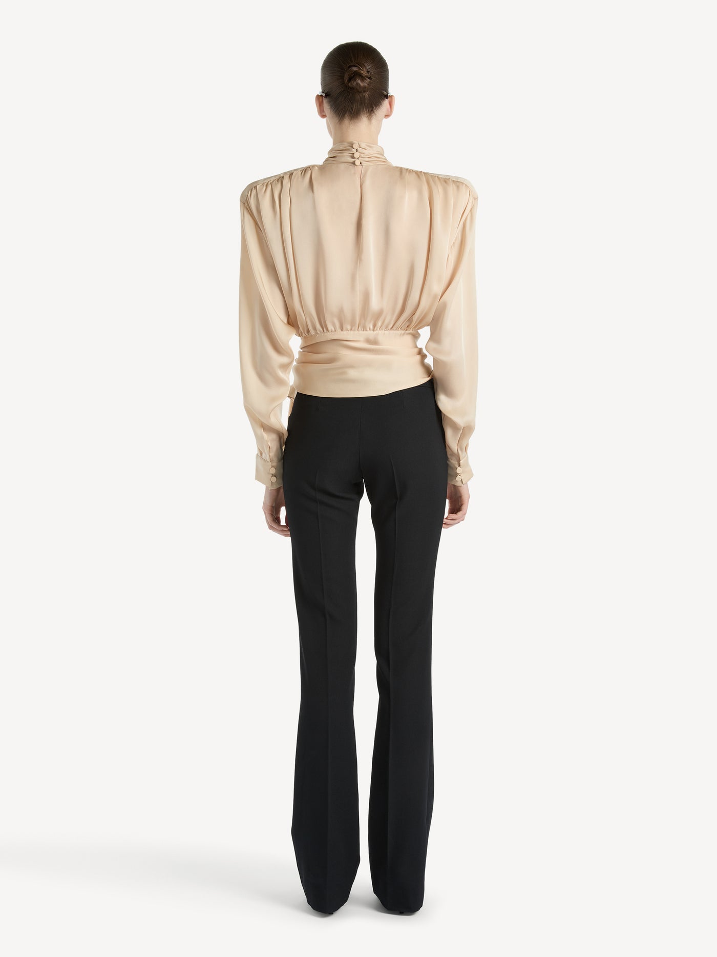 Silk chiffon blouse with padded shoulders and tie