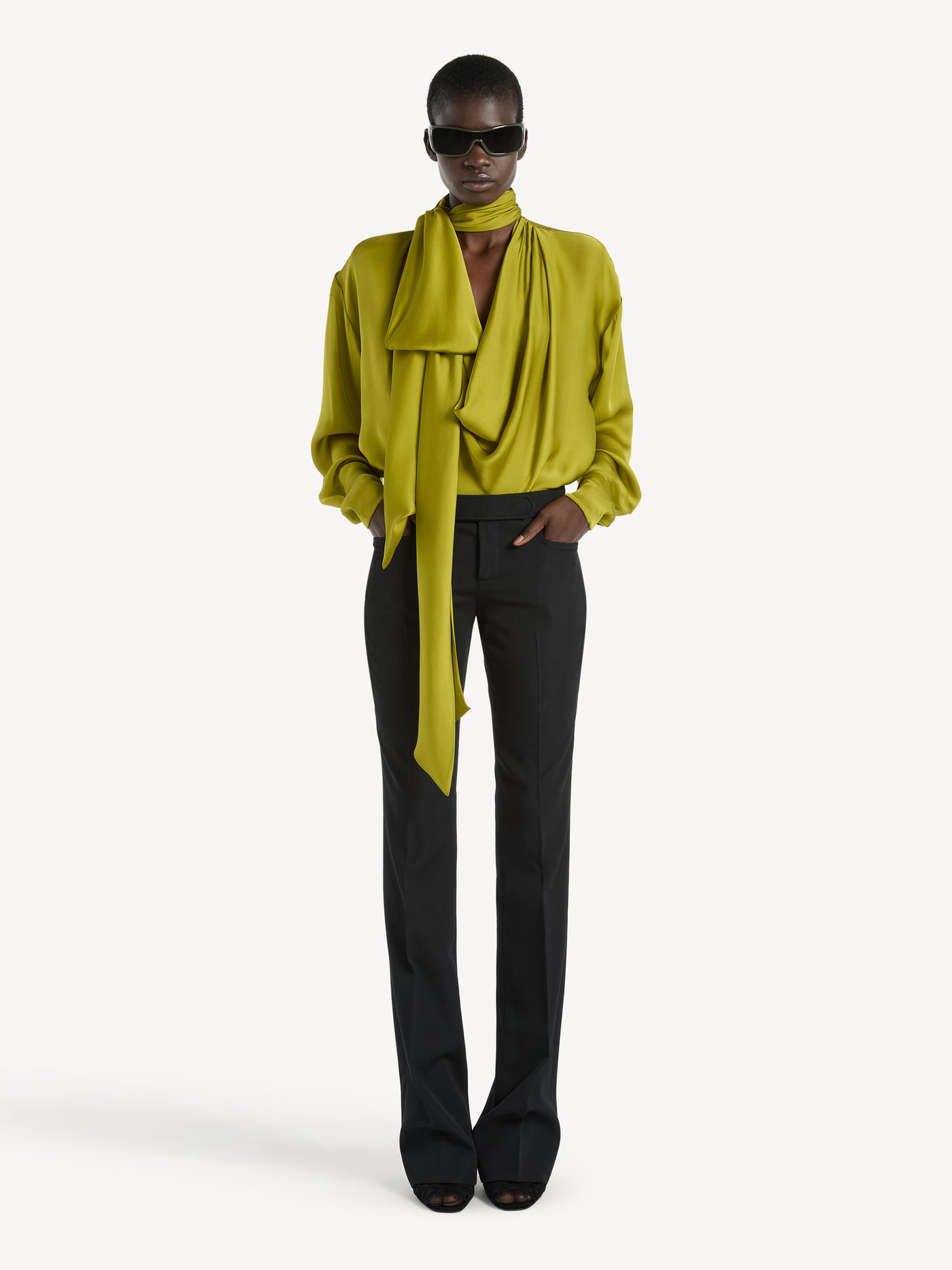 Draped silk chiffon blouse