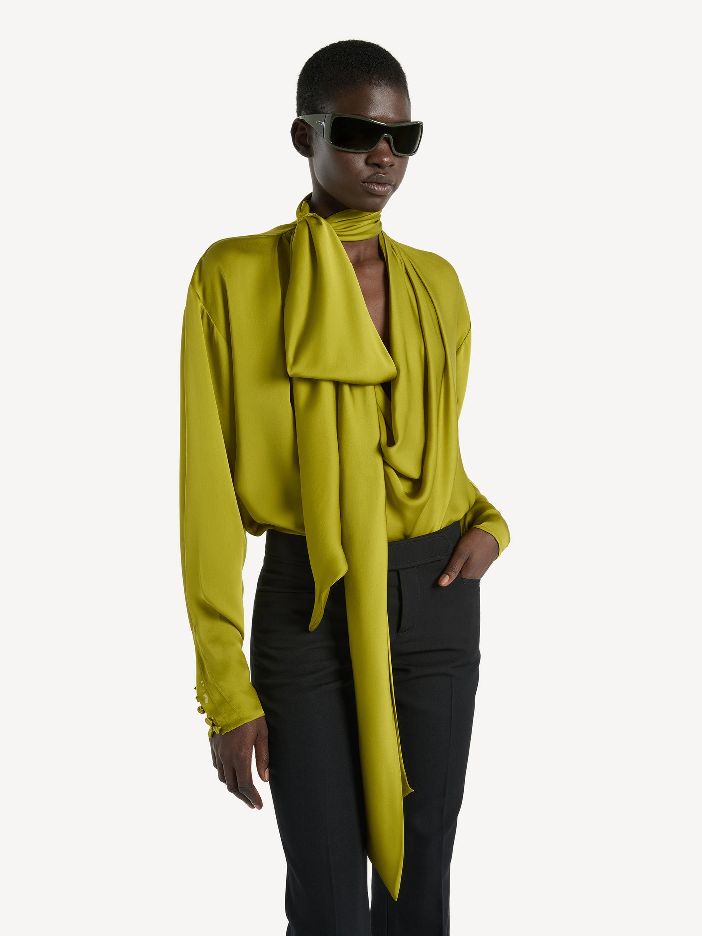 Draped silk chiffon blouse