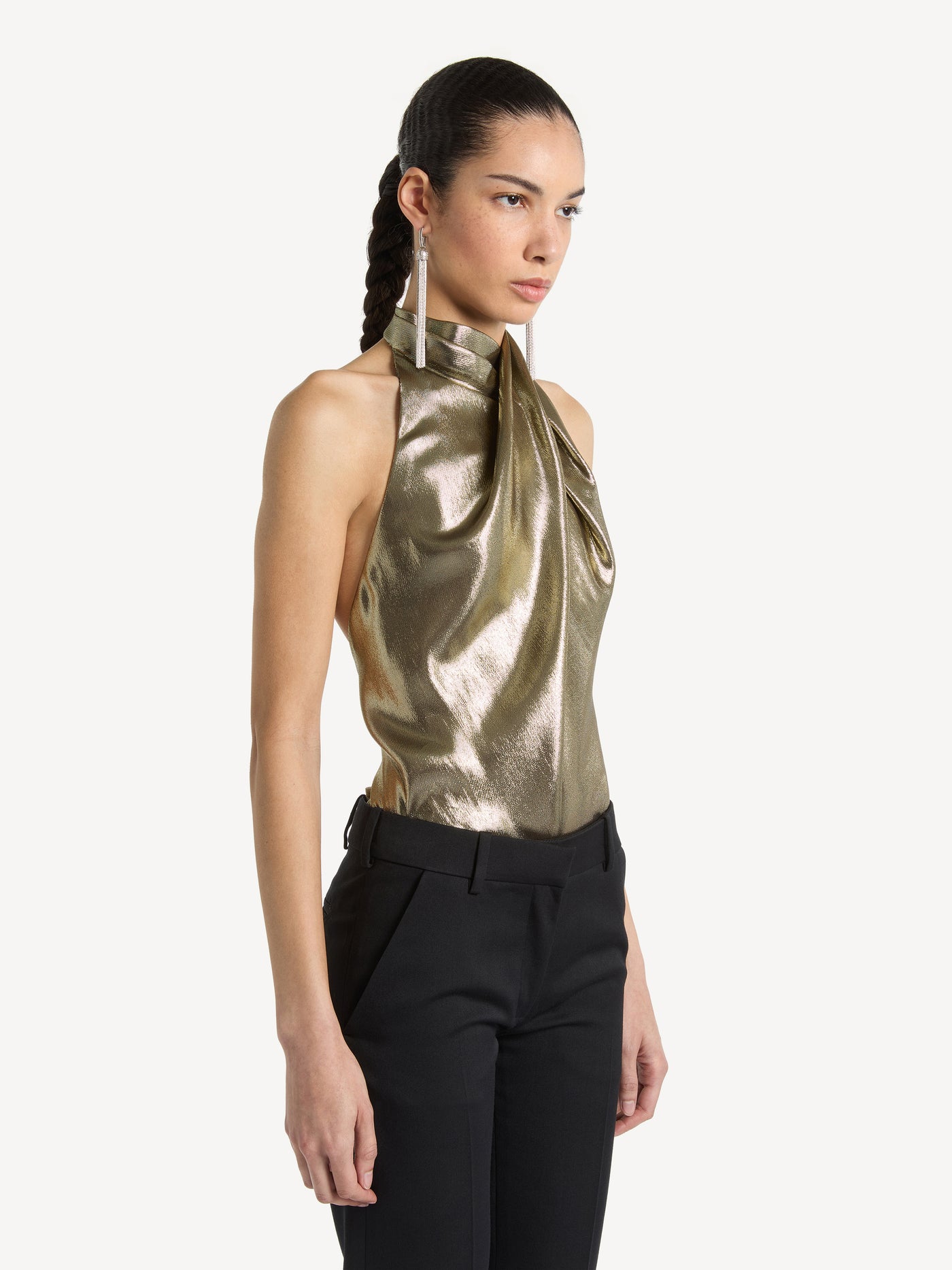Backless lurex jersey top